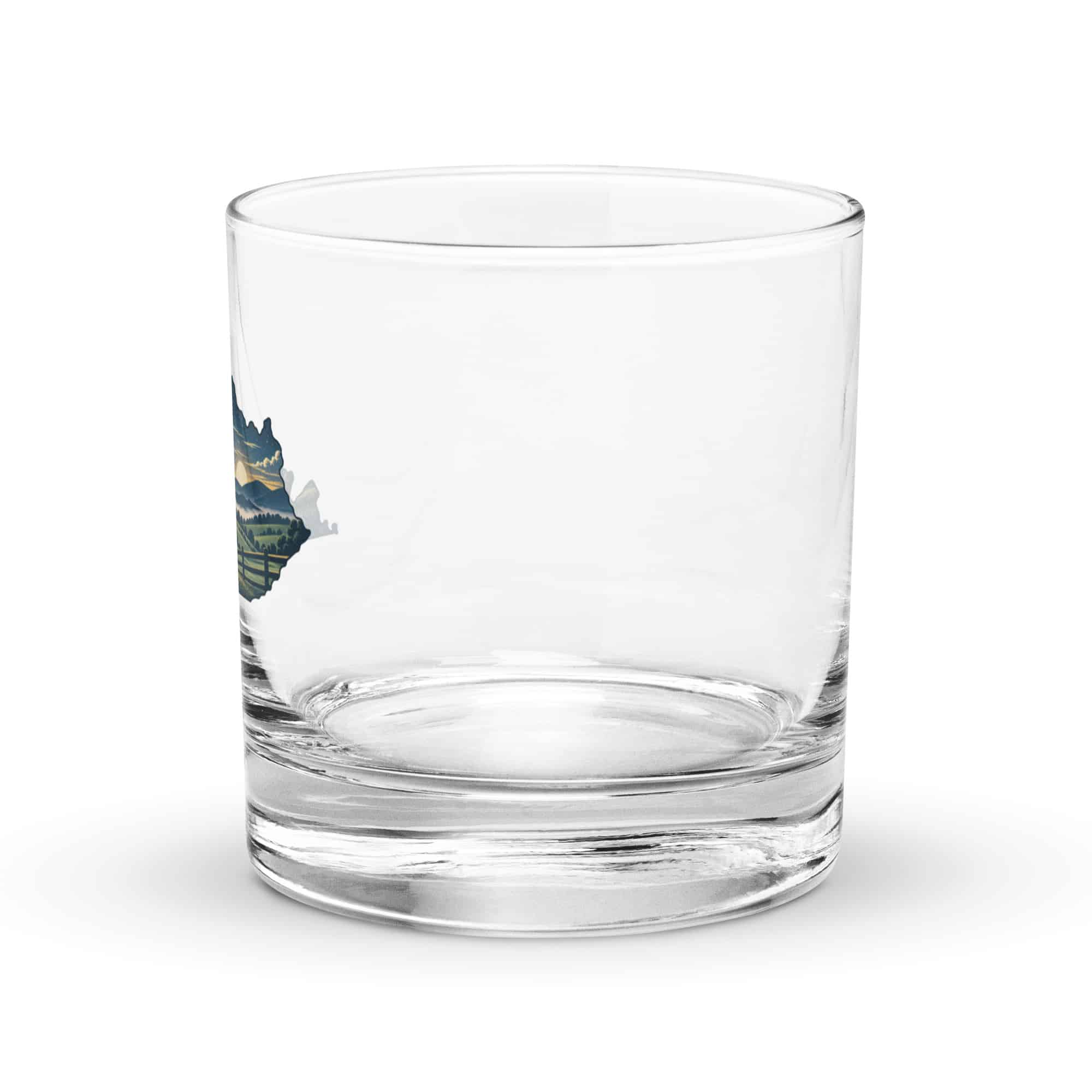 Kentucky Rocks Glass: Rolling pasture and horse silhouette, Illustrated Kentucky Silhouette