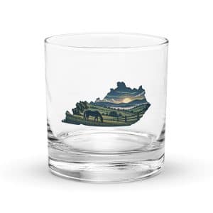 Kentucky Rocks Glass: Rolling pasture and horse silhouette, Illustrated Kentucky Silhouette - 10.5 oz - Main