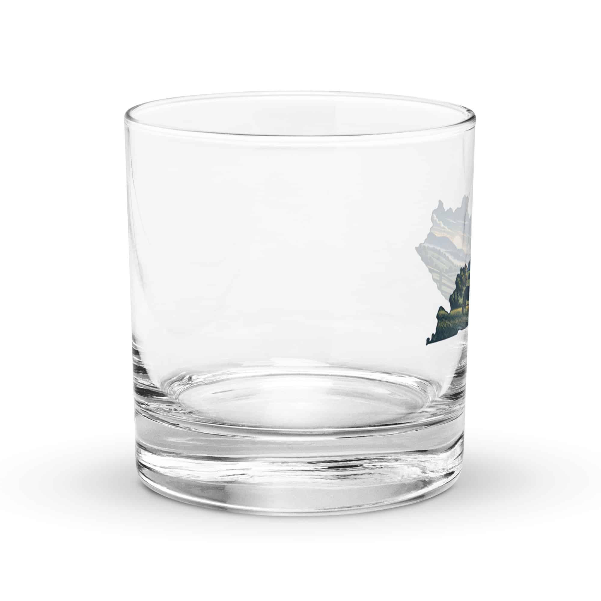 Kentucky Rocks Glass: Rolling pasture and horse silhouette, Illustrated Kentucky Silhouette