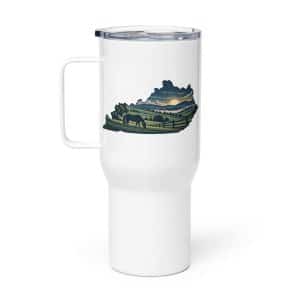 Kentucky Travel Mug: Rolling pasture and horse silhouette, Illustrated Kentucky Silhouette - 25 oz - Main