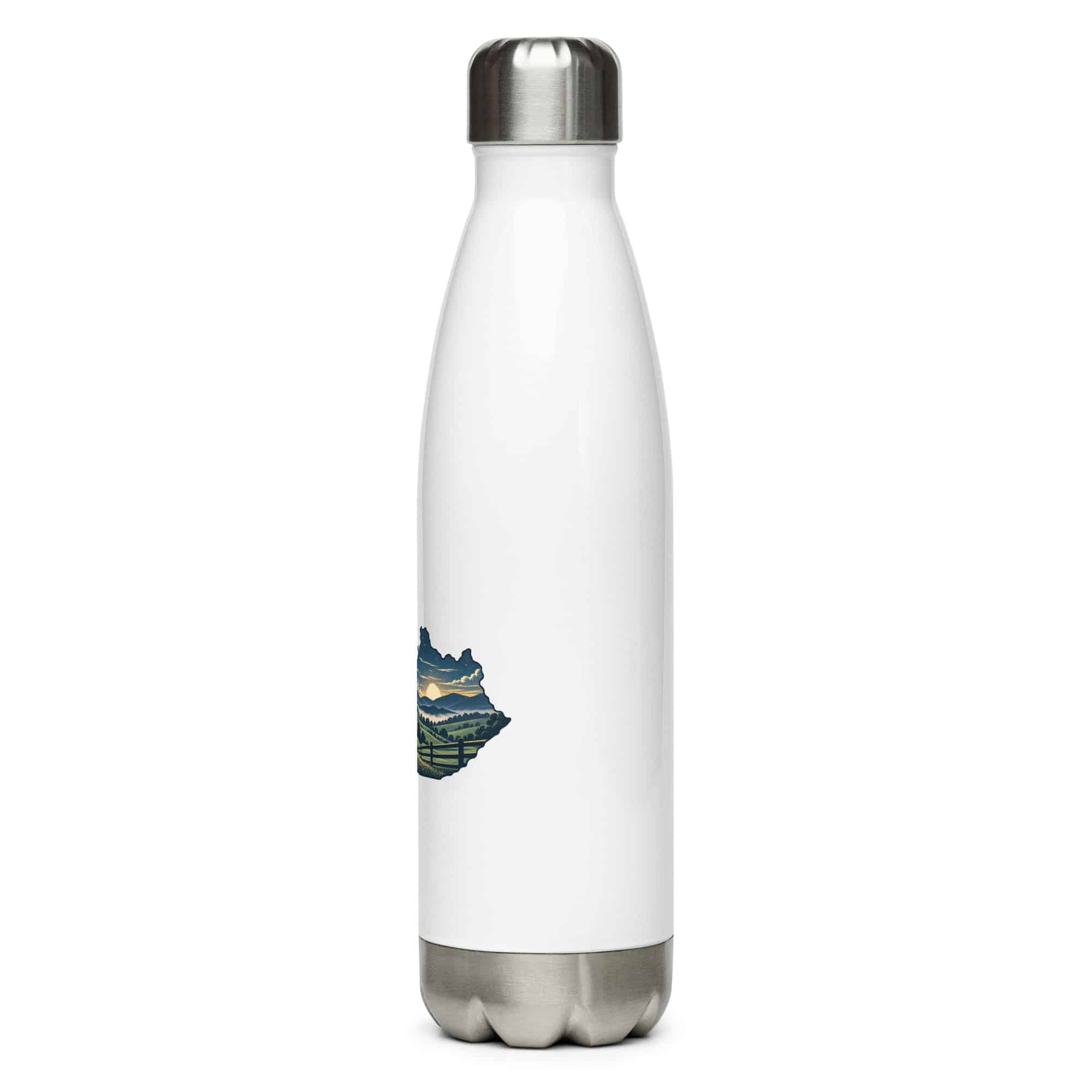 Kentucky Stainless Steel Water Bottle: Rolling pasture and horse silhouette, Illustrated Kentucky Silhouette
