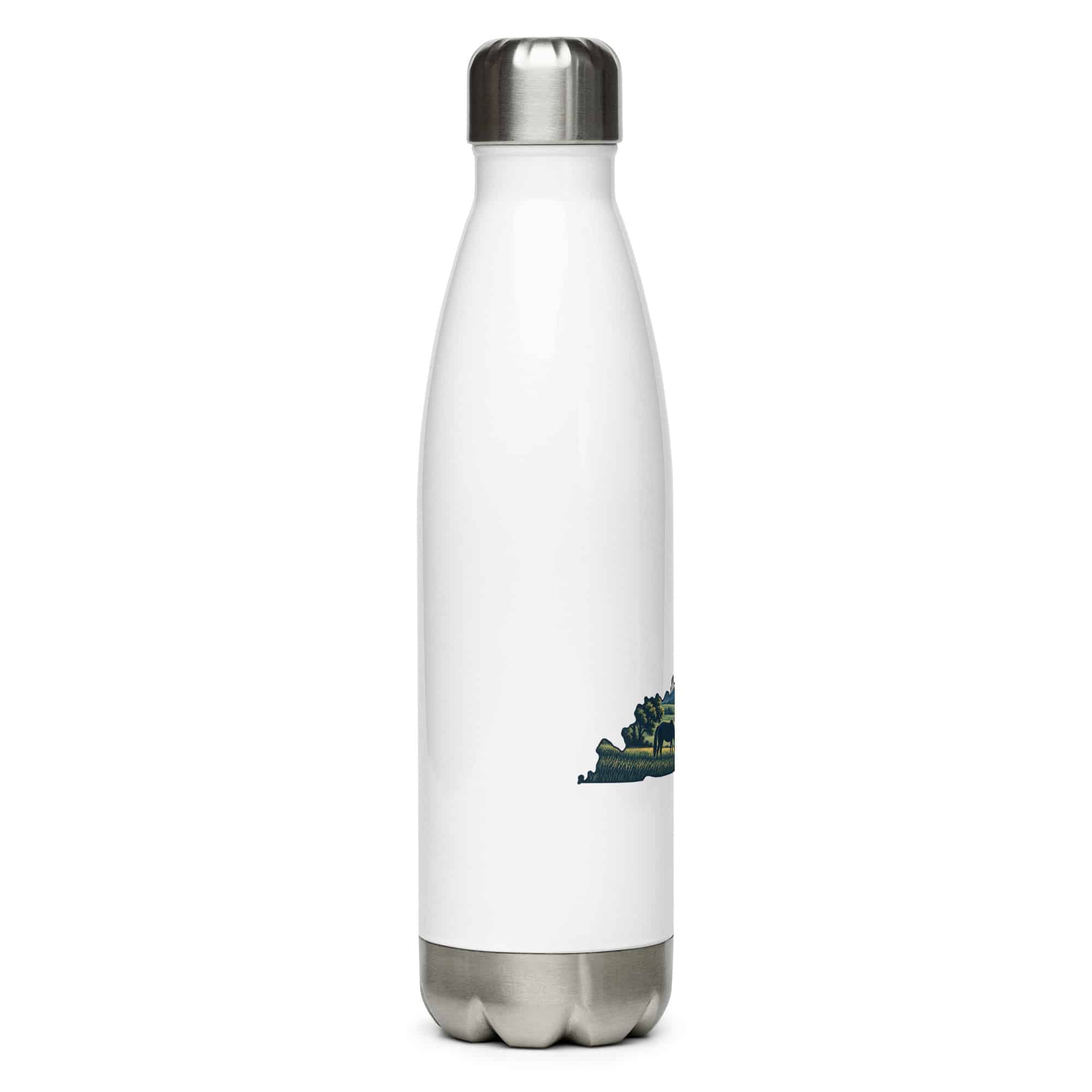 Kentucky Stainless Steel Water Bottle: Rolling pasture and horse silhouette, Illustrated Kentucky Silhouette