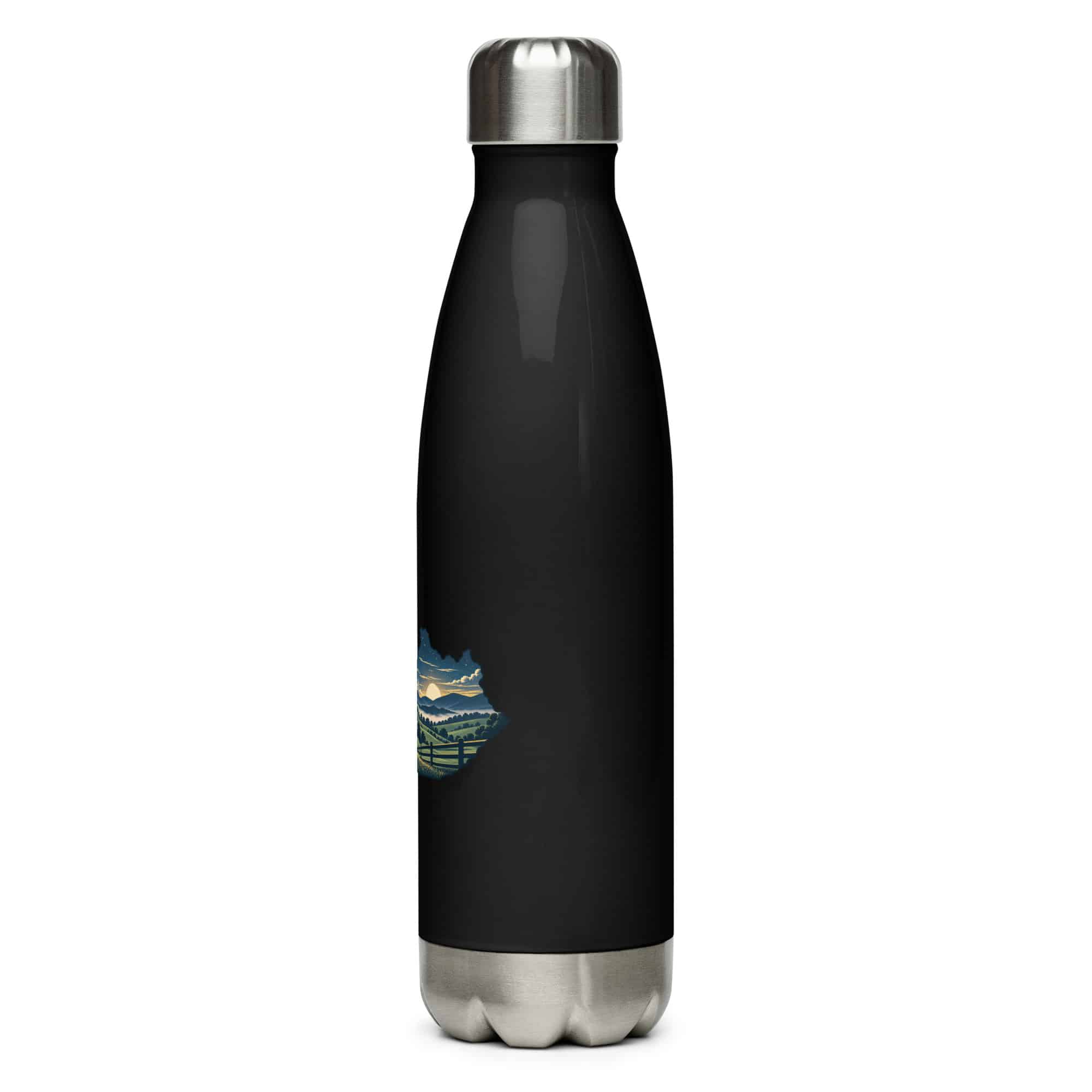 Kentucky Stainless Steel Water Bottle: Rolling pasture and horse silhouette, Illustrated Kentucky Silhouette