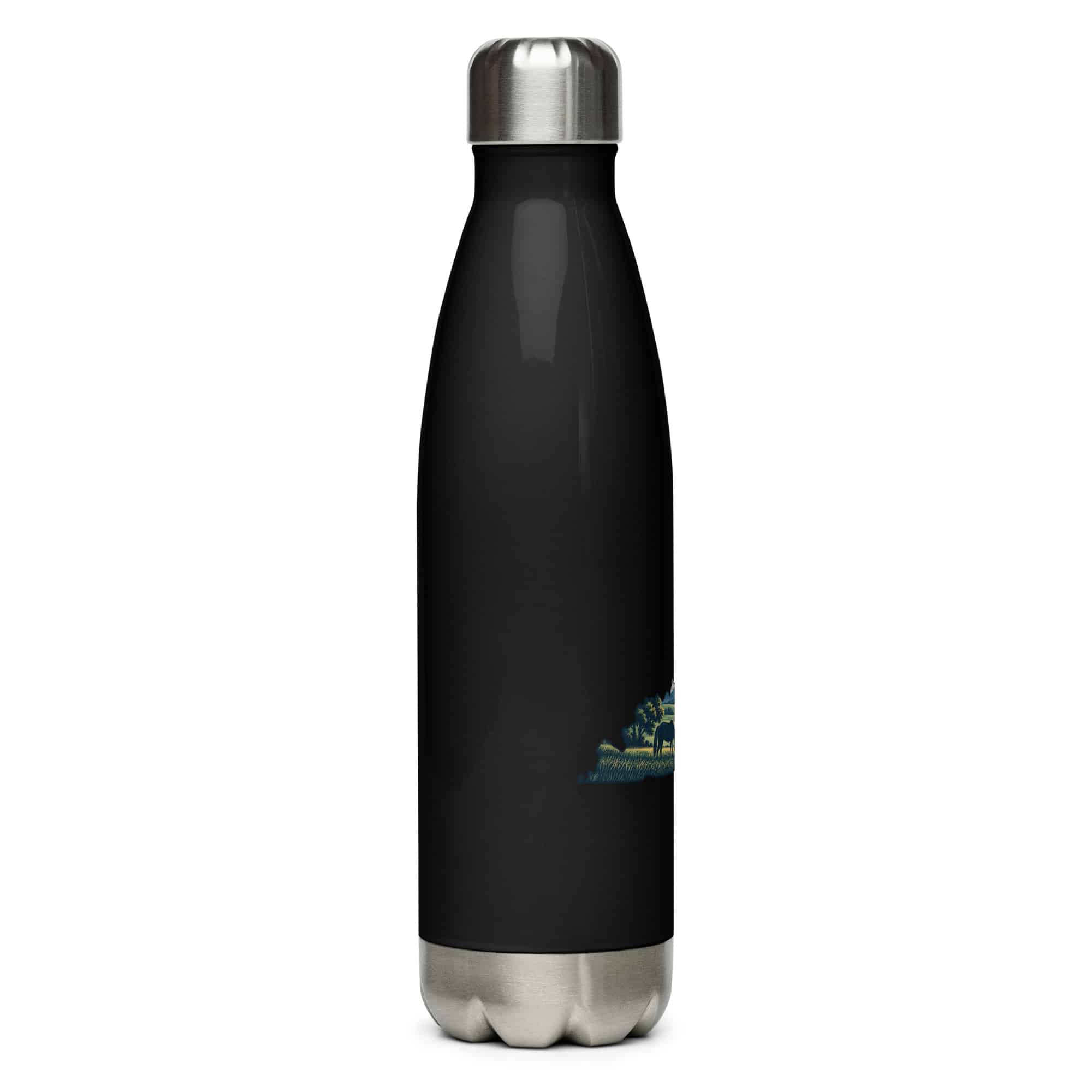 Kentucky Stainless Steel Water Bottle: Rolling pasture and horse silhouette, Illustrated Kentucky Silhouette