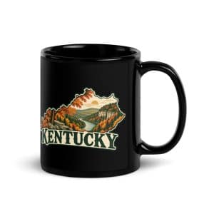 Kentucky Black Coffee Mug: Autumn woodland, Vintage Kentucky Silhouette - 11 oz - Handle on Right