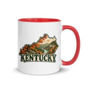 Kentucky Color Inside Coffee Mug: Autumn woodland, Vintage Kentucky Silhouette - 11 oz - Main