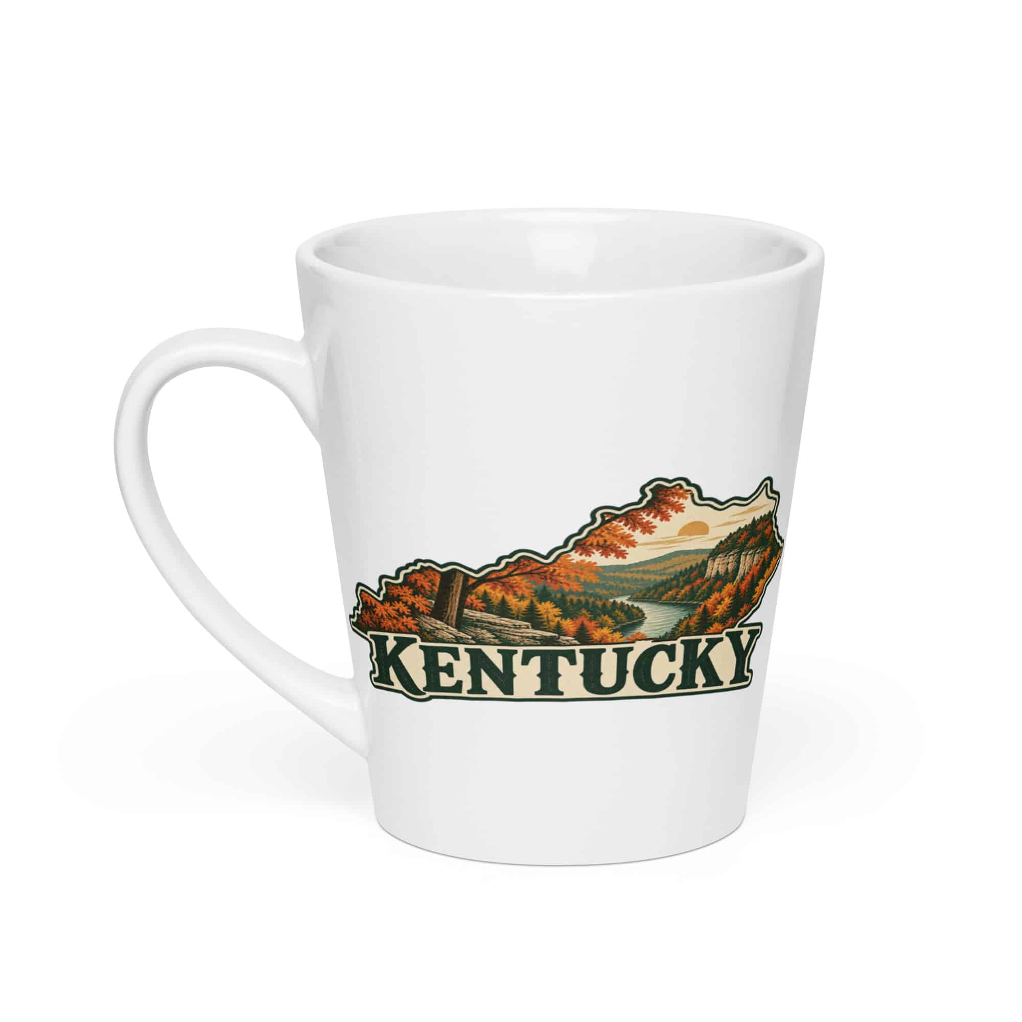 Kentucky Latte Mug: Autumn woodland, Vintage Kentucky Silhouette
