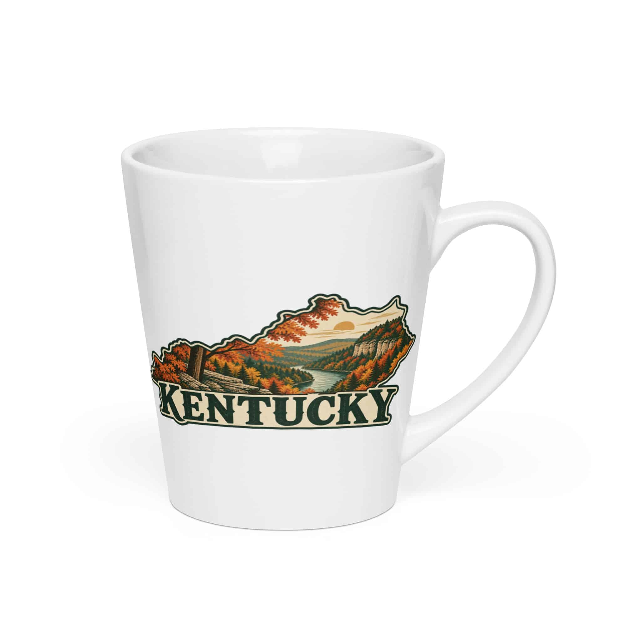 Kentucky Latte Mug: Autumn woodland, Vintage Kentucky Silhouette