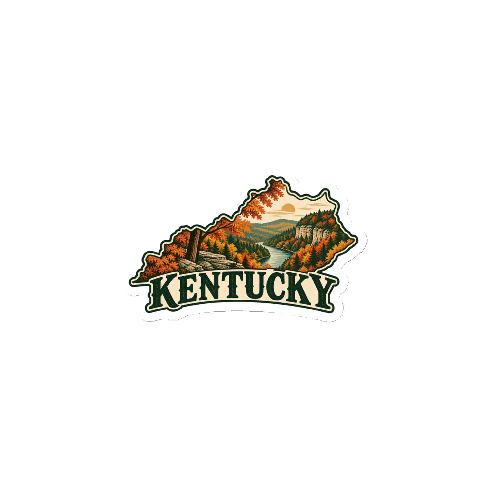 Kentucky Die-Cut Magnet: Autumn woodland, Vintage Kentucky Silhouette