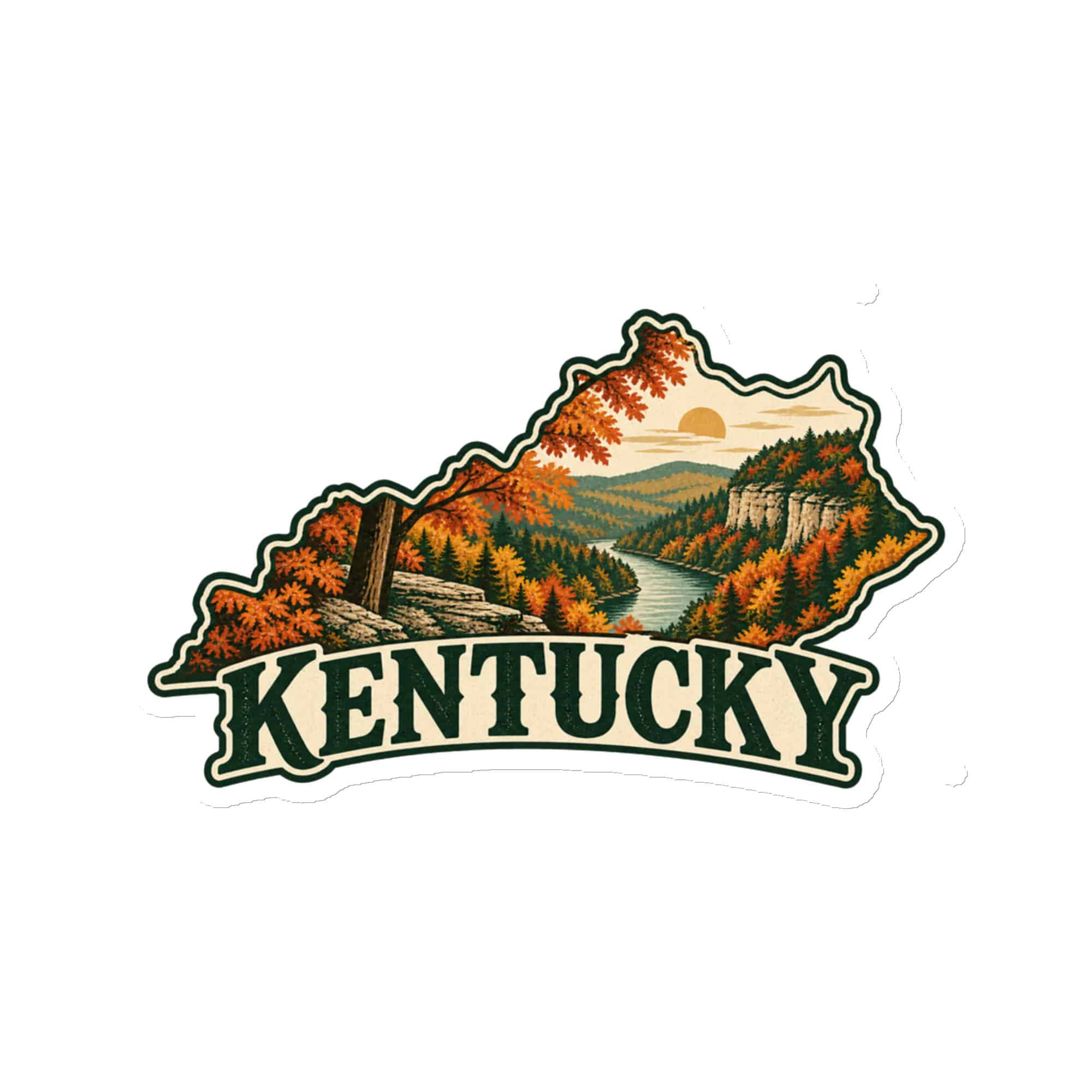 Kentucky Die-Cut Magnet: Autumn woodland, Vintage Kentucky Silhouette