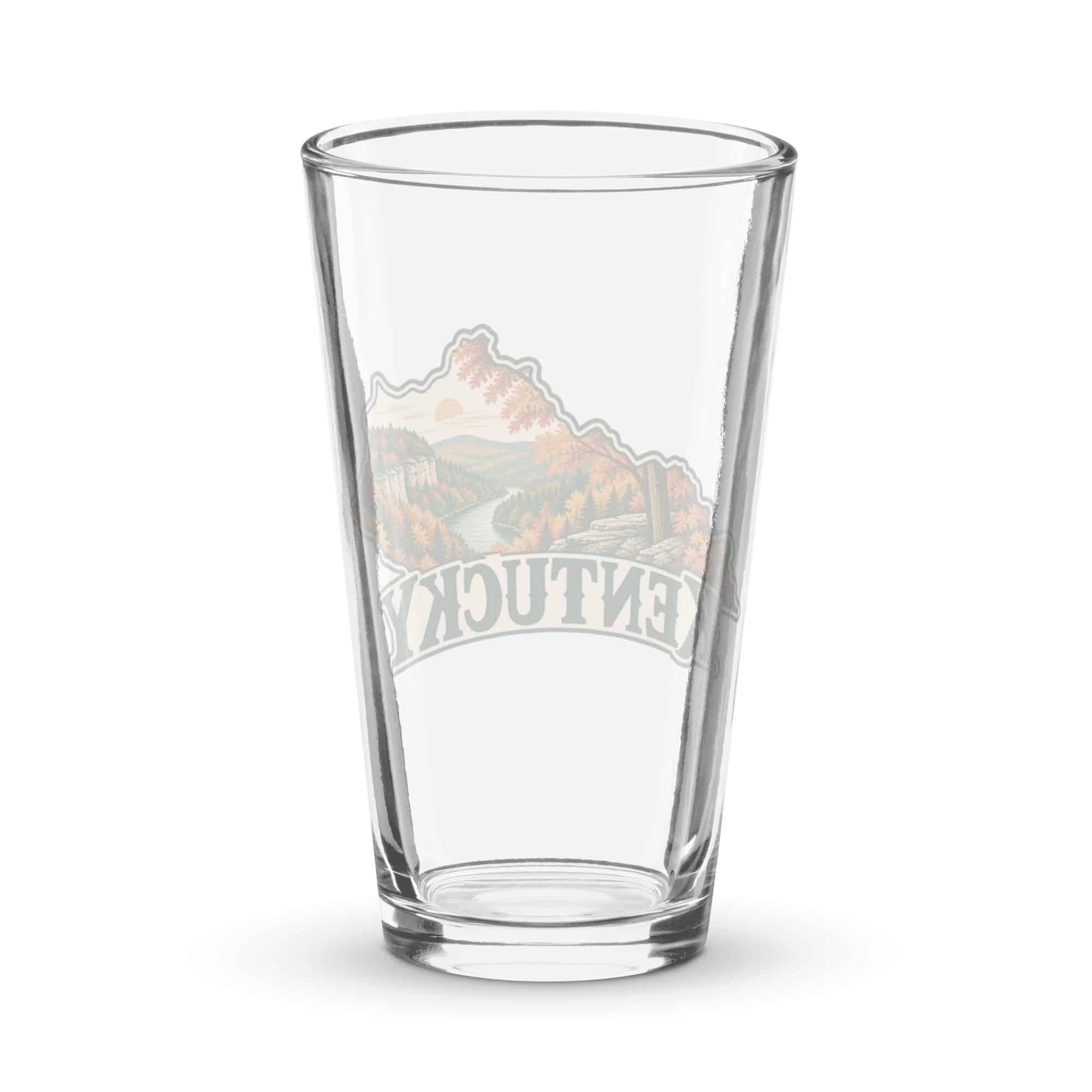Kentucky Pint Glass: Autumn woodland, Vintage Kentucky Silhouette