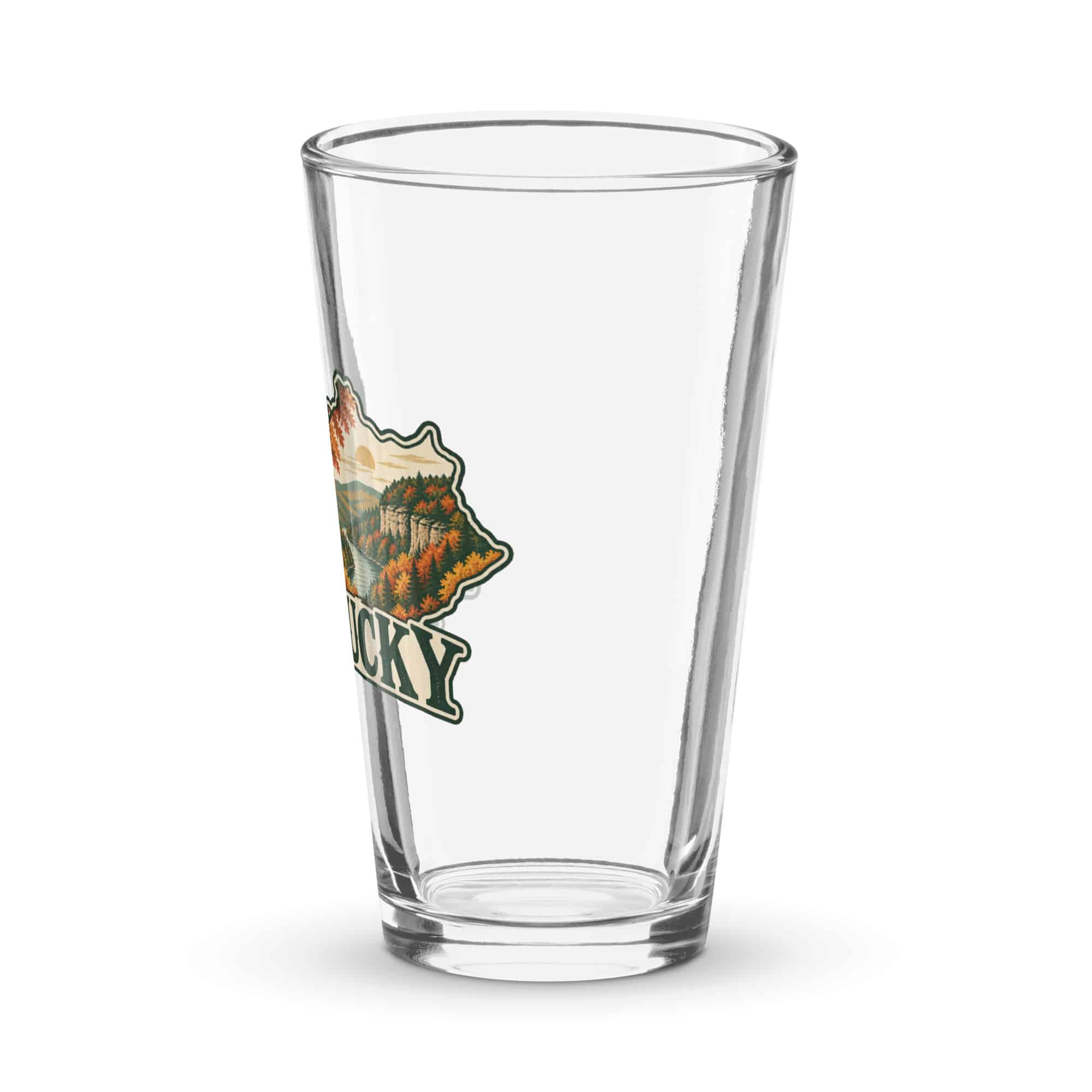 Kentucky Pint Glass: Autumn woodland, Vintage Kentucky Silhouette