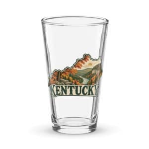 Kentucky Pint Glass: Autumn woodland, Vintage Kentucky Silhouette - 16 oz - Main