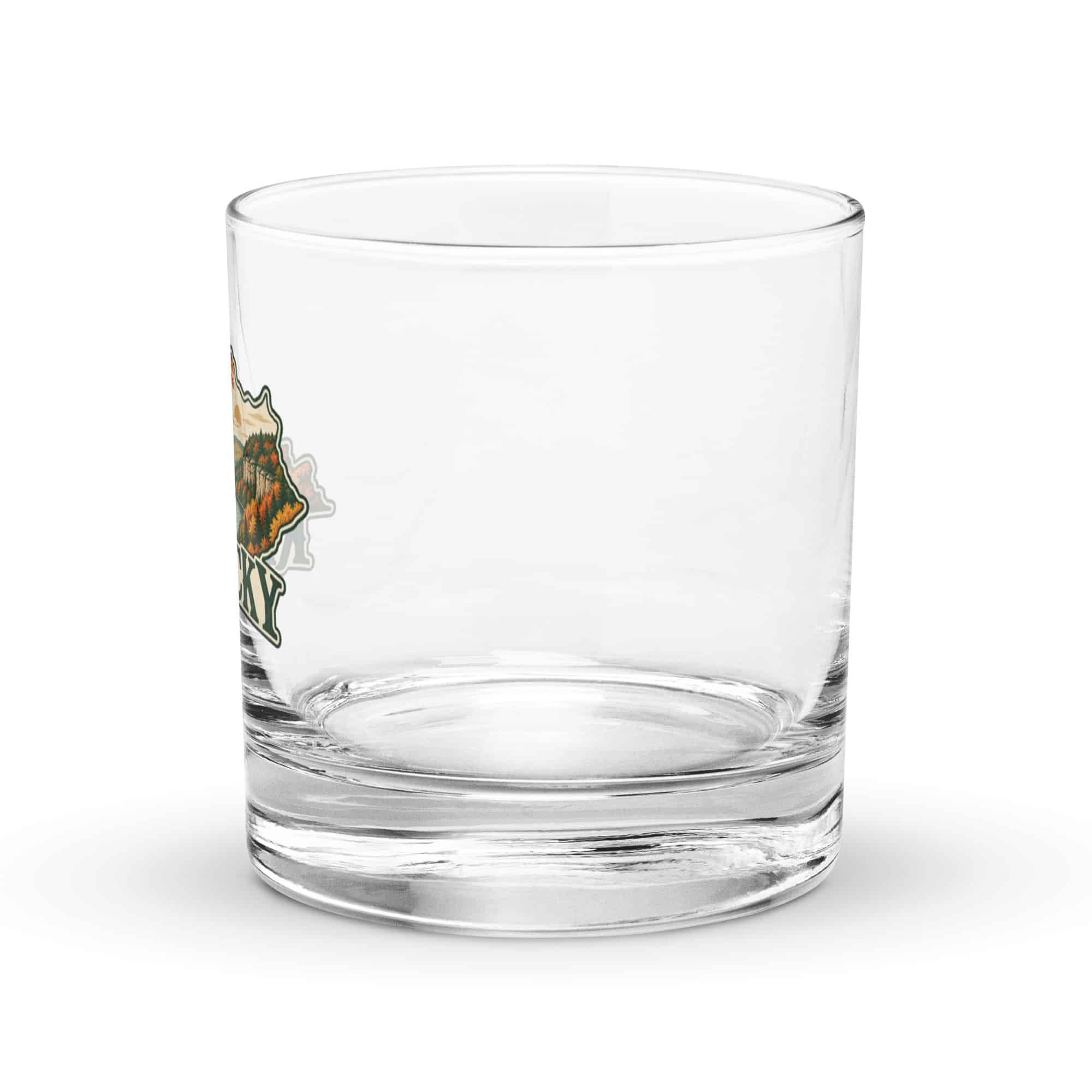 Kentucky Rocks Glass: Autumn woodland, Vintage Kentucky Silhouette