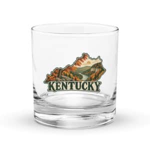 Kentucky Rocks Glass: Autumn woodland, Vintage Kentucky Silhouette - 10.5 oz - Main