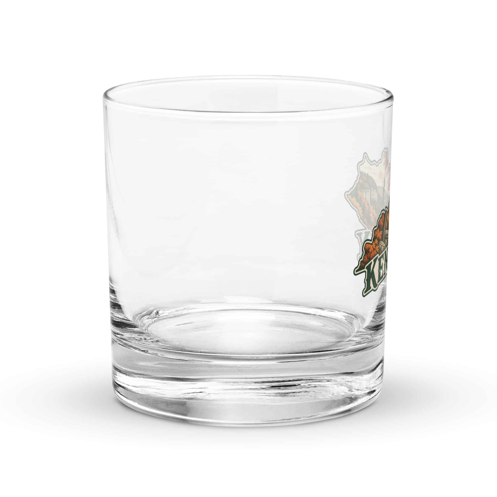 Kentucky Rocks Glass: Autumn woodland, Vintage Kentucky Silhouette
