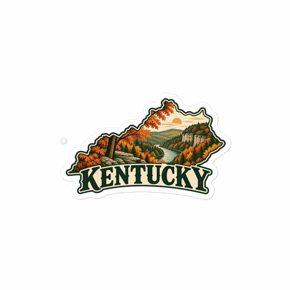 Kentucky Vinyl Sticker: Autumn woodland, Vintage Kentucky Silhouette