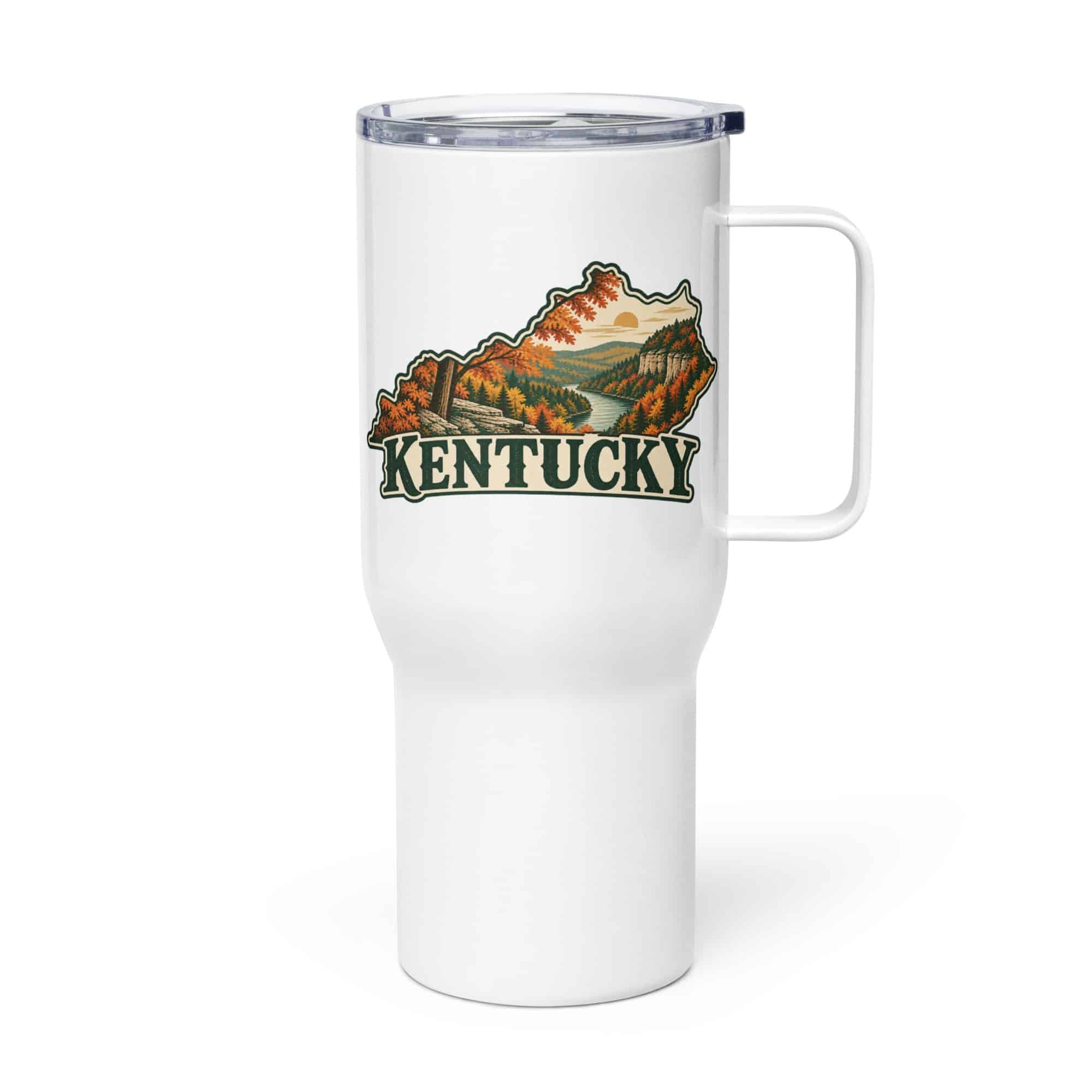 Kentucky Travel Mug: Autumn woodland, Vintage Kentucky Silhouette