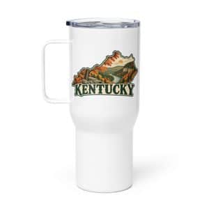 Kentucky Travel Mug: Autumn woodland, Vintage Kentucky Silhouette - 25 oz - Main