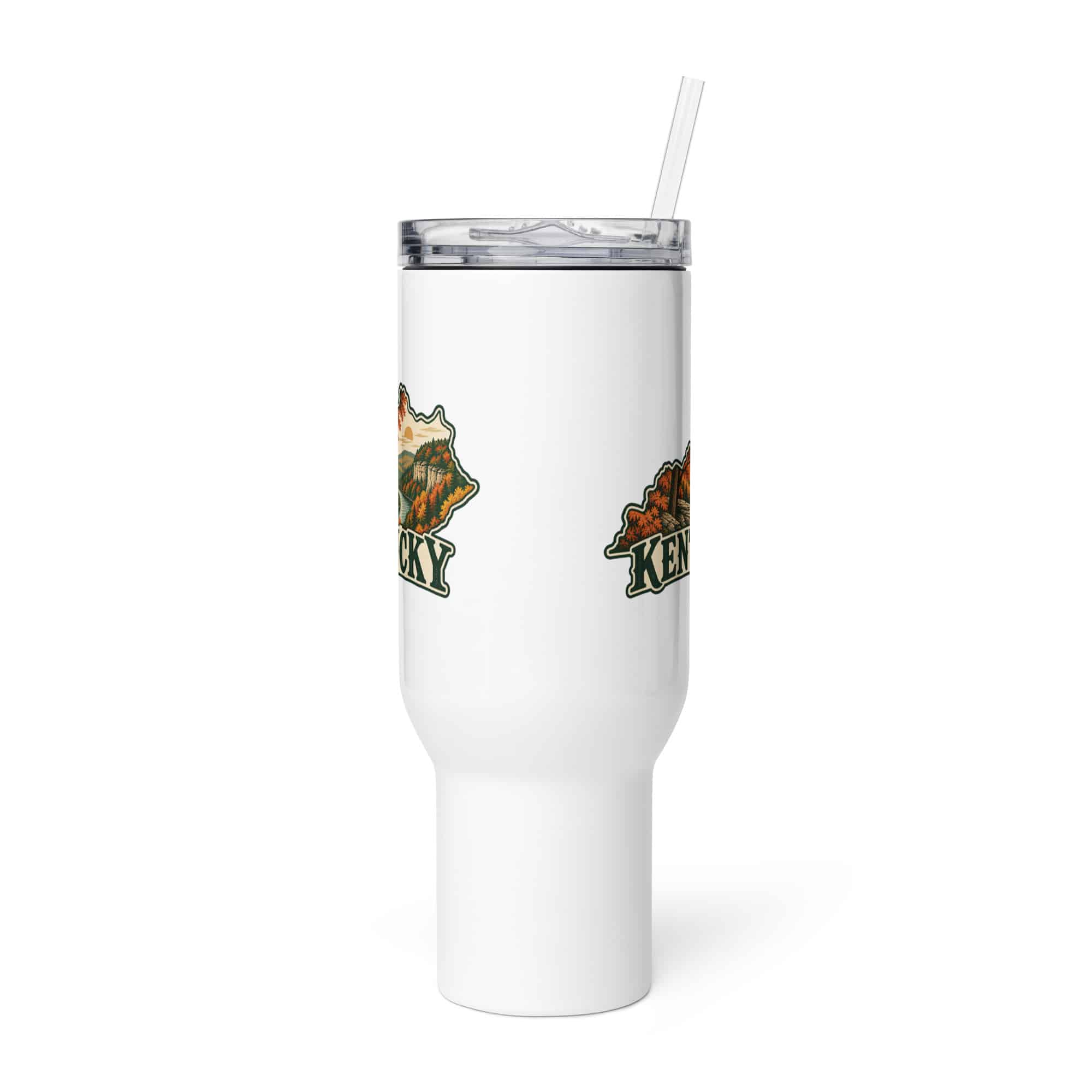 Kentucky Travel Mug: Autumn woodland, Vintage Kentucky Silhouette