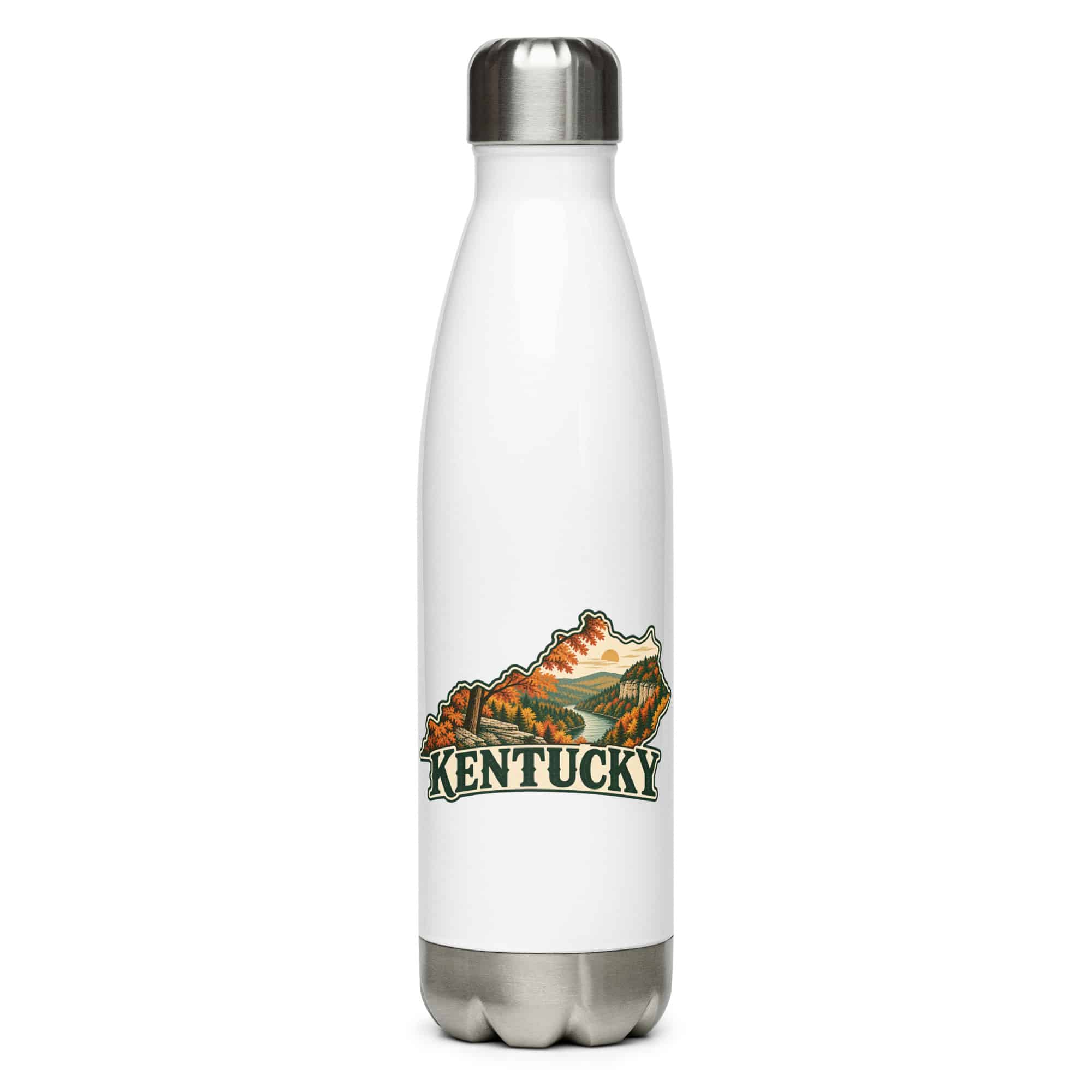 Kentucky Stainless Steel Water Bottle: Autumn woodland, Vintage Kentucky Silhouette