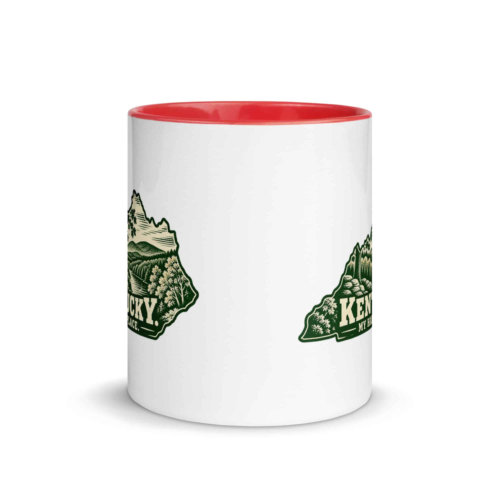 Kentucky Color Inside Coffee Mug: Autumn woodland, Woodcut Kentucky Silhouette