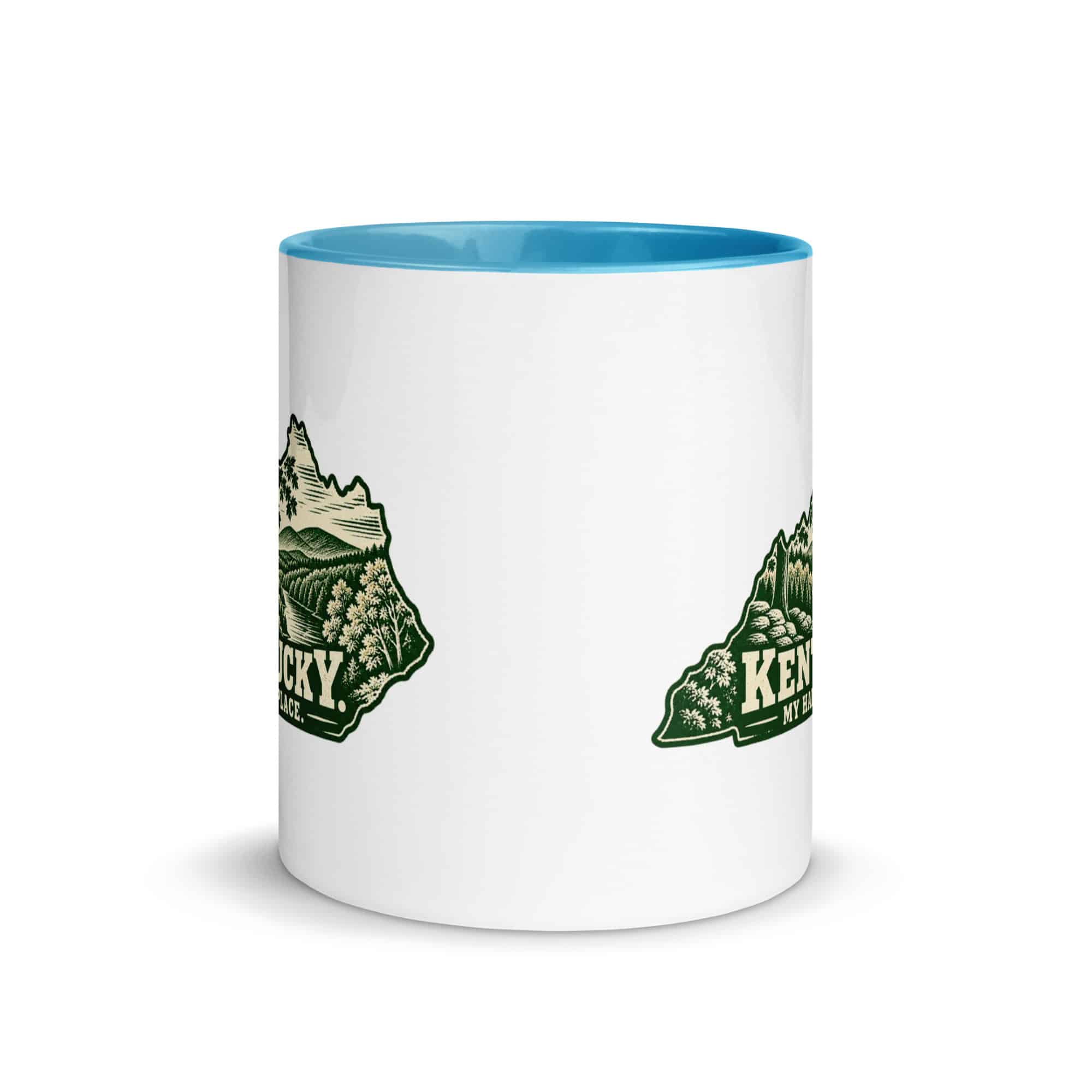 Kentucky Color Inside Coffee Mug: Autumn woodland, Woodcut Kentucky Silhouette