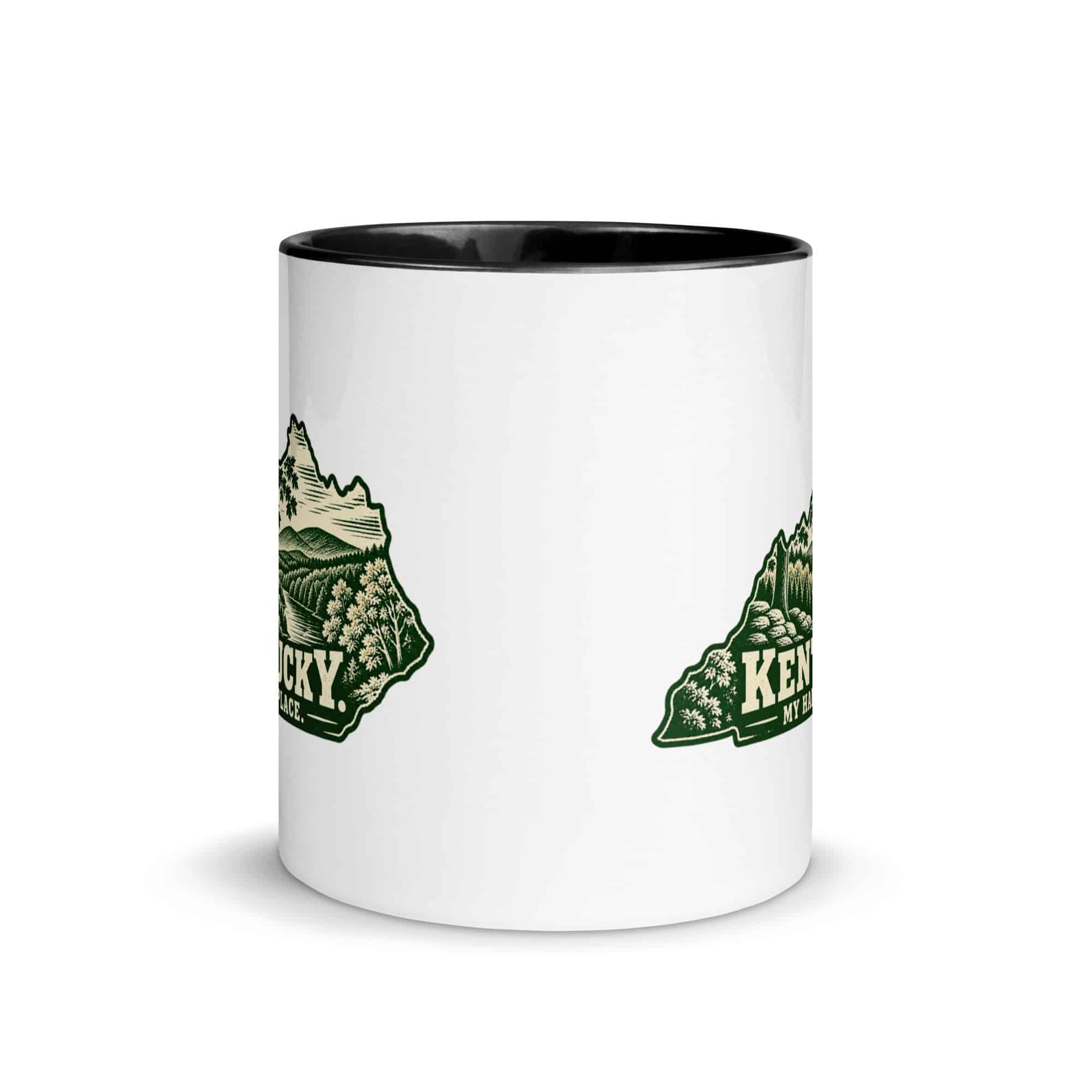 Kentucky Color Inside Coffee Mug: Autumn woodland, Woodcut Kentucky Silhouette