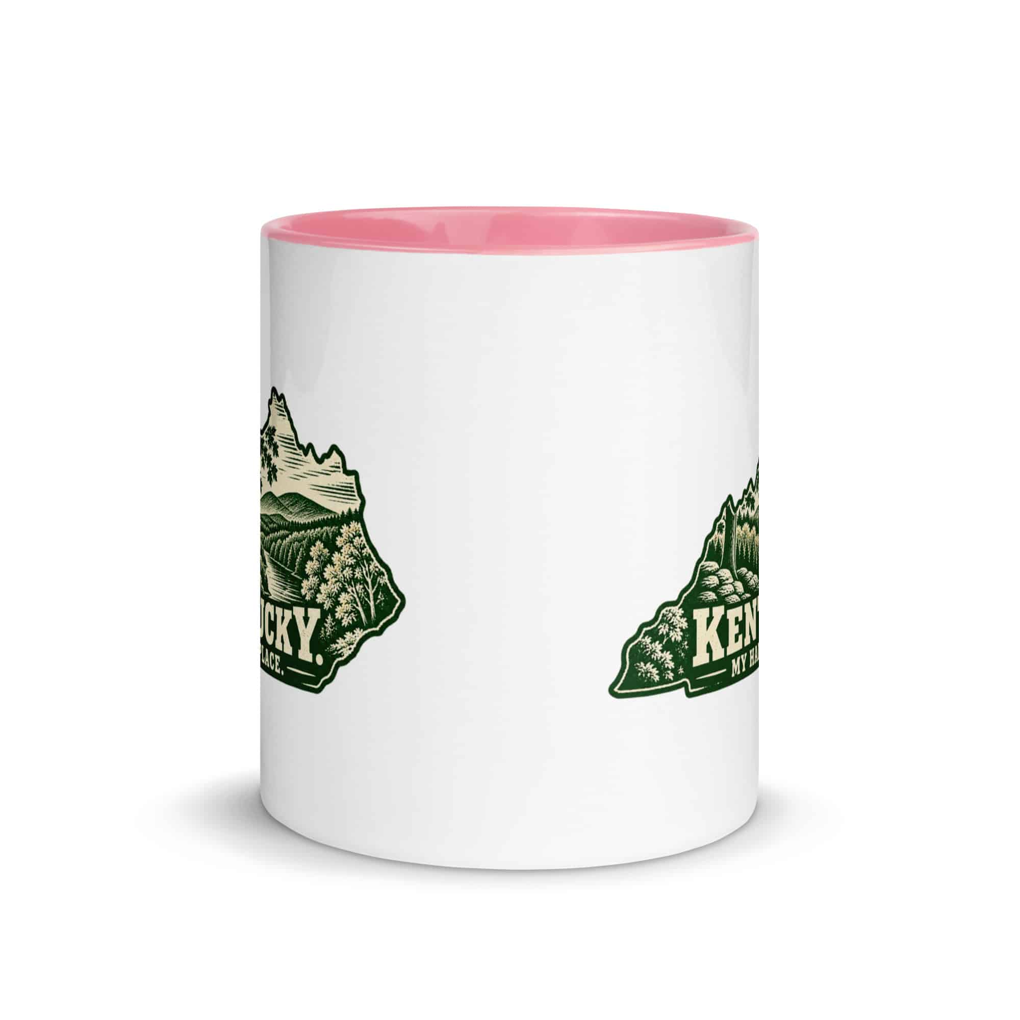 Kentucky Color Inside Coffee Mug: Autumn woodland, Woodcut Kentucky Silhouette