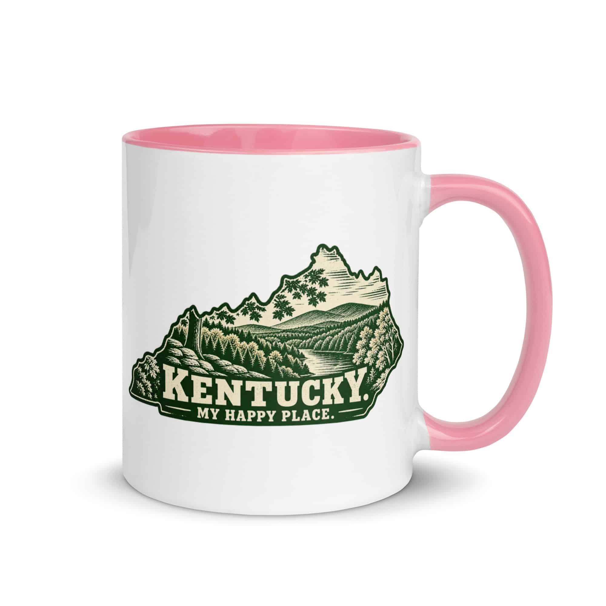 Kentucky Color Inside Coffee Mug: Autumn woodland, Woodcut Kentucky Silhouette