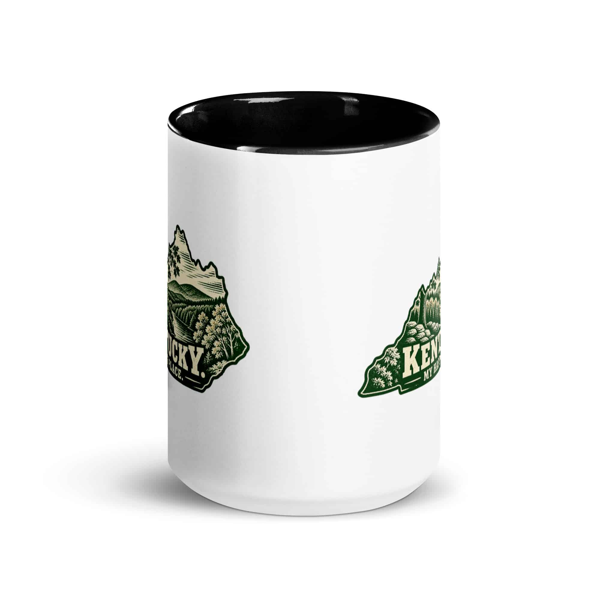 Kentucky Color Inside Coffee Mug: Autumn woodland, Woodcut Kentucky Silhouette