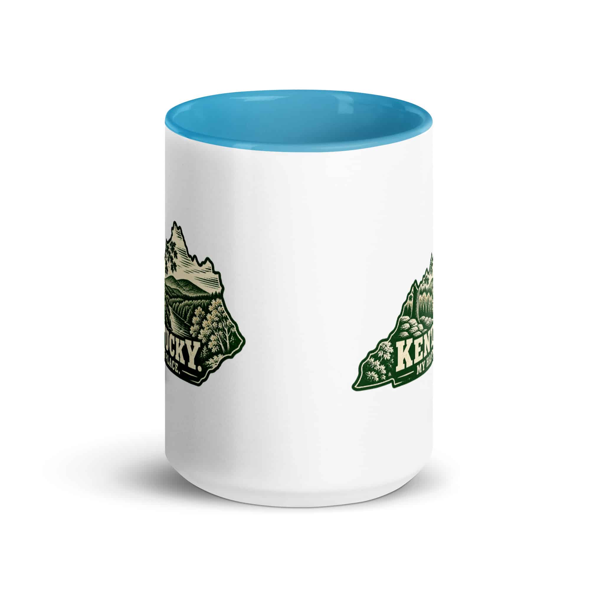 Kentucky Color Inside Coffee Mug: Autumn woodland, Woodcut Kentucky Silhouette
