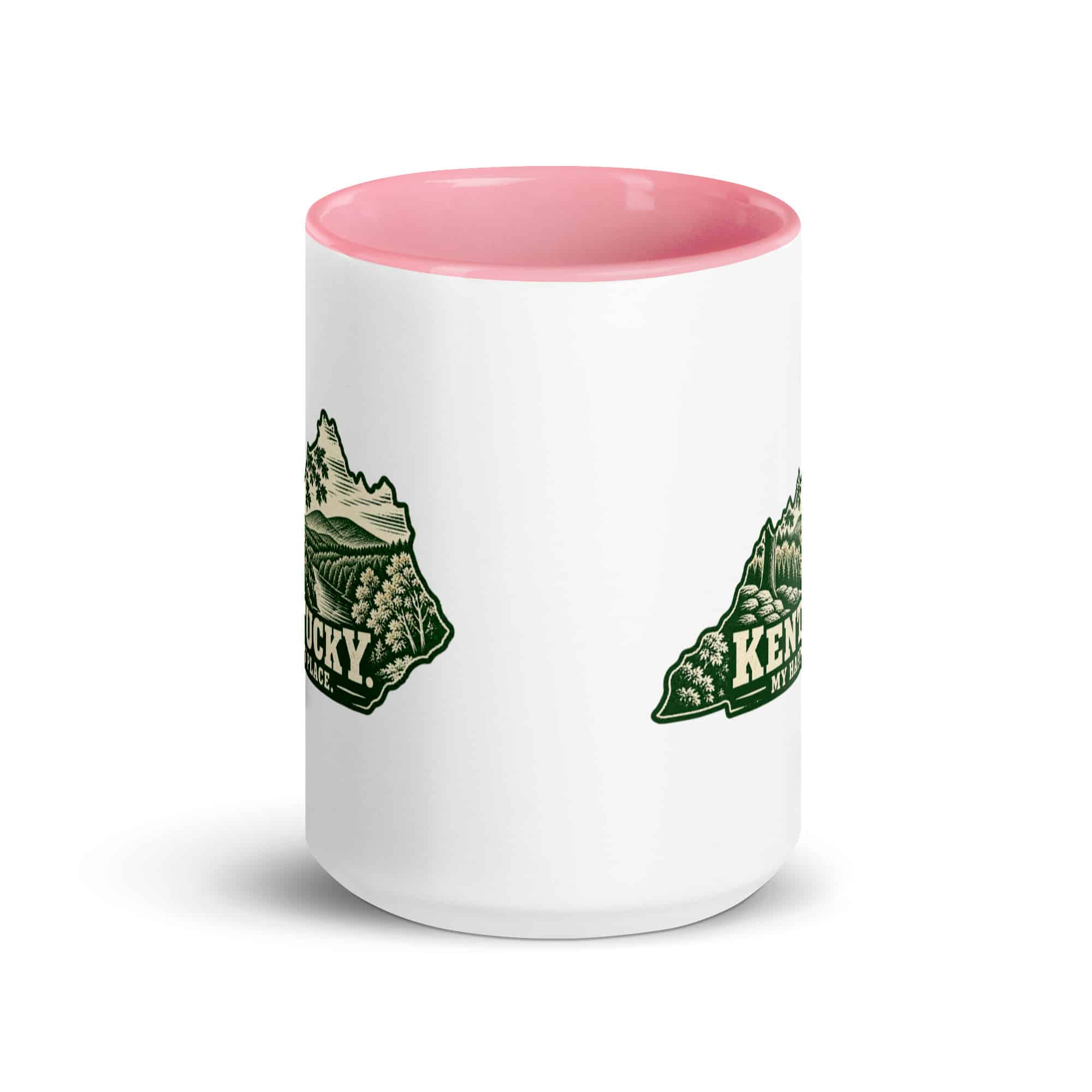 Kentucky Color Inside Coffee Mug: Autumn woodland, Woodcut Kentucky Silhouette
