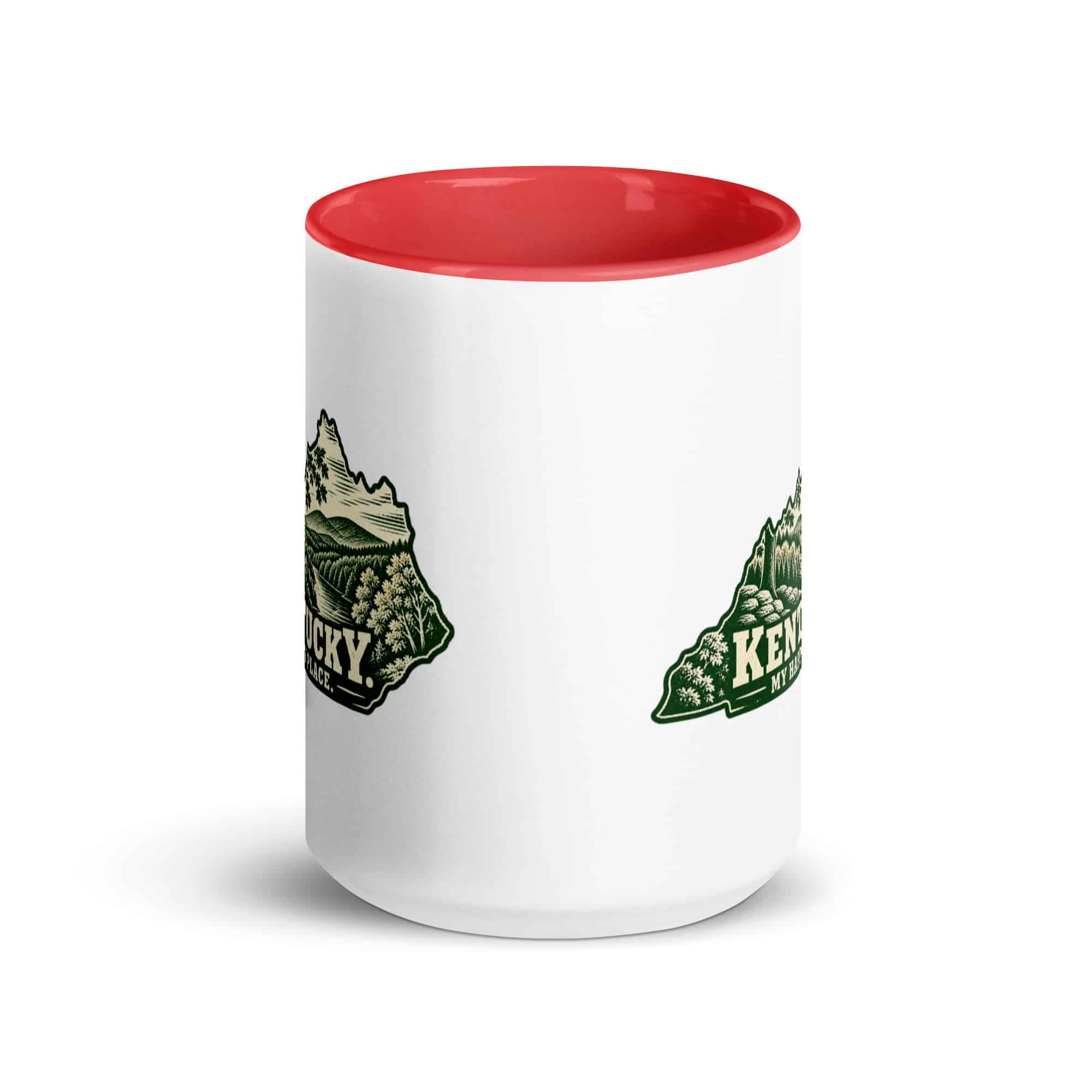 Kentucky Color Inside Coffee Mug: Autumn woodland, Woodcut Kentucky Silhouette