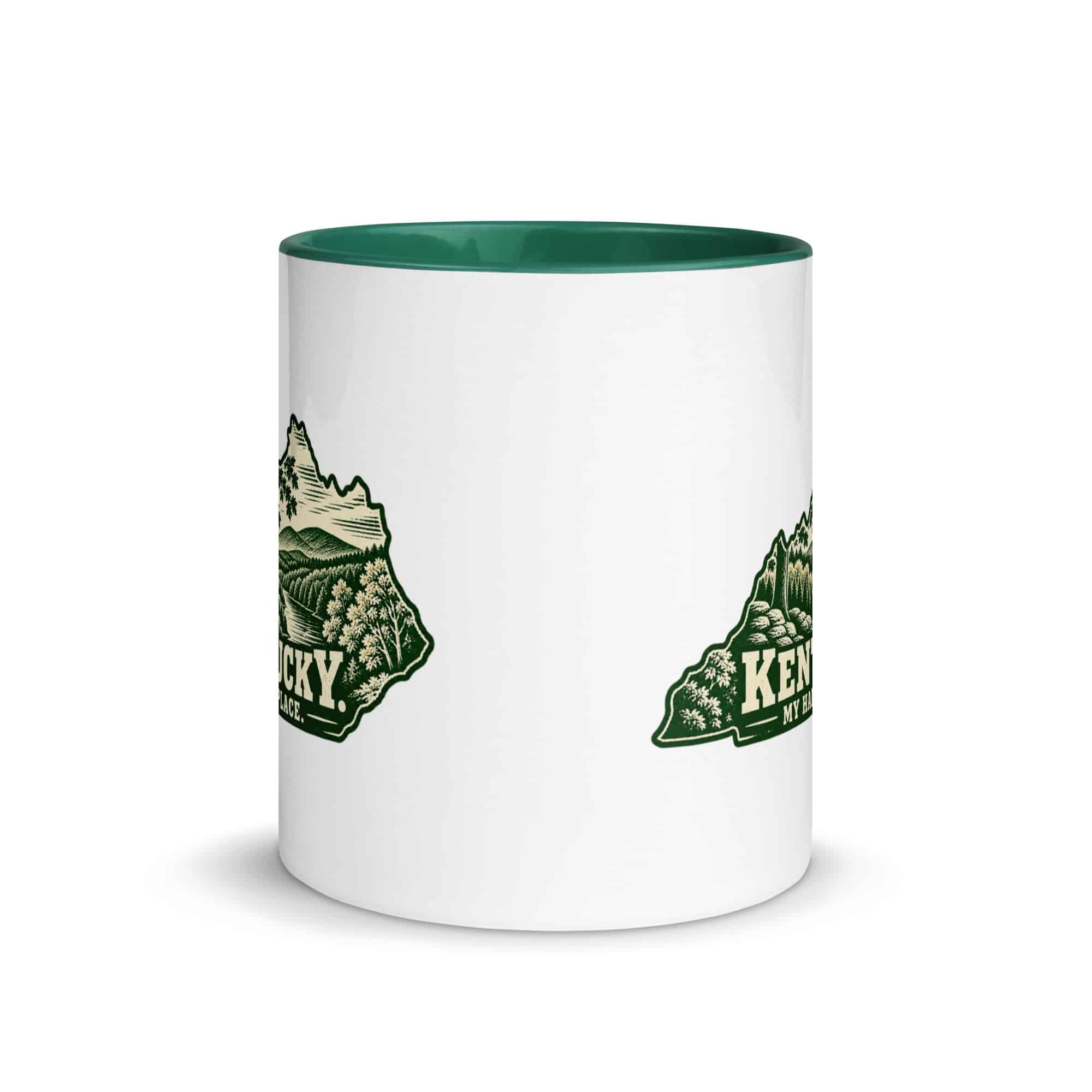 Kentucky Color Inside Coffee Mug: Autumn woodland, Woodcut Kentucky Silhouette