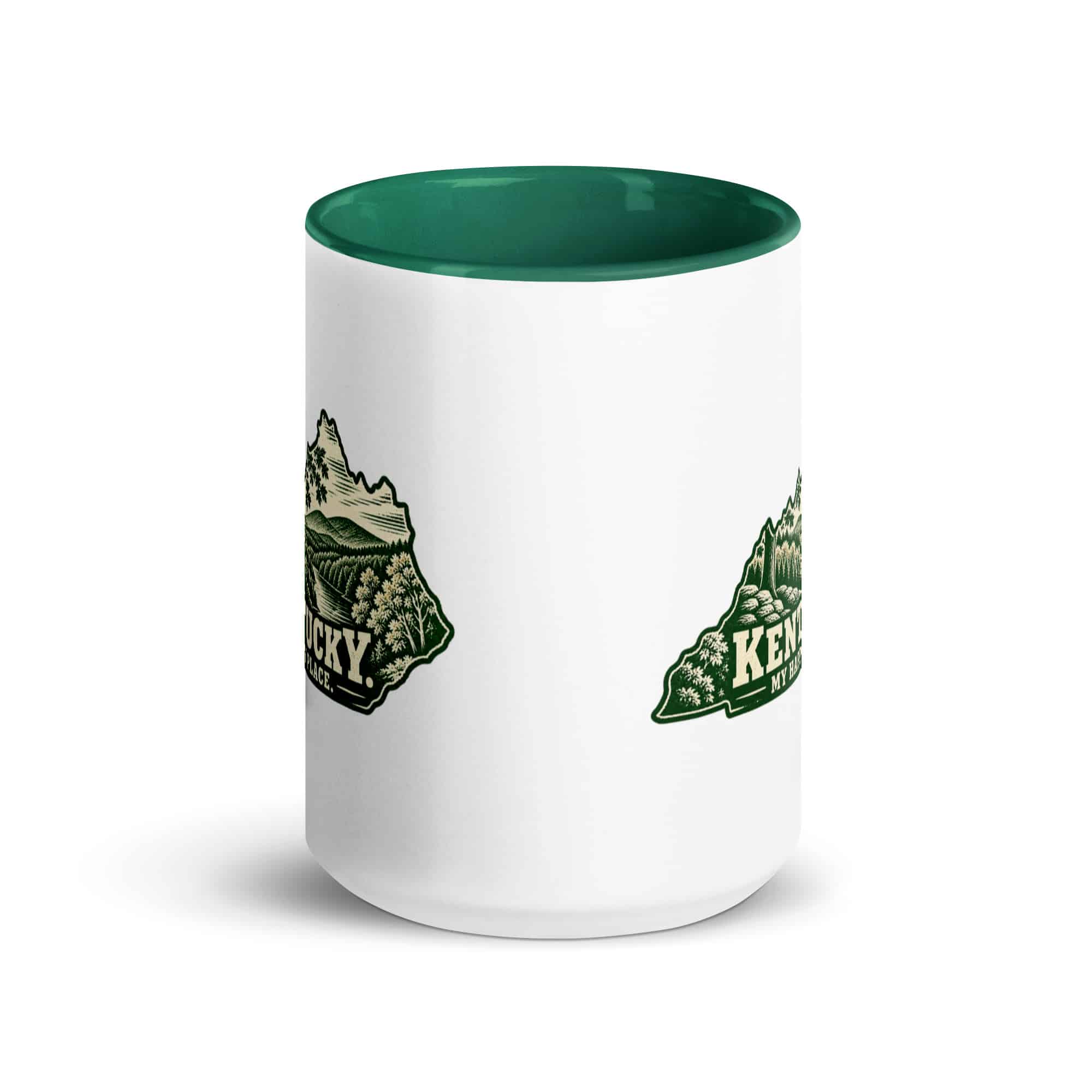 Kentucky Color Inside Coffee Mug: Autumn woodland, Woodcut Kentucky Silhouette