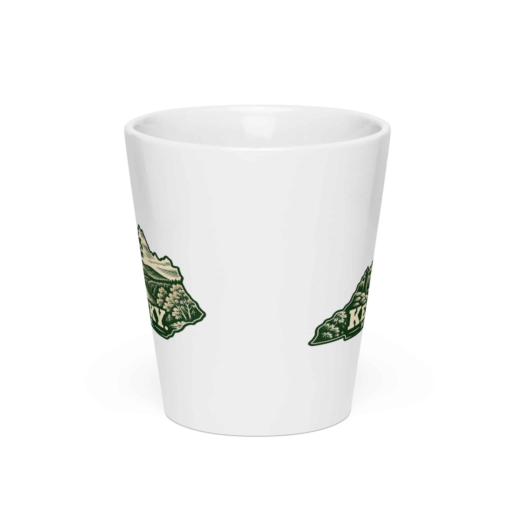 Kentucky Latte Mug: Autumn woodland, Woodcut Kentucky Silhouette