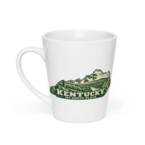 Kentucky Latte Mug: Autumn woodland, Woodcut Kentucky Silhouette - 12 oz - Main