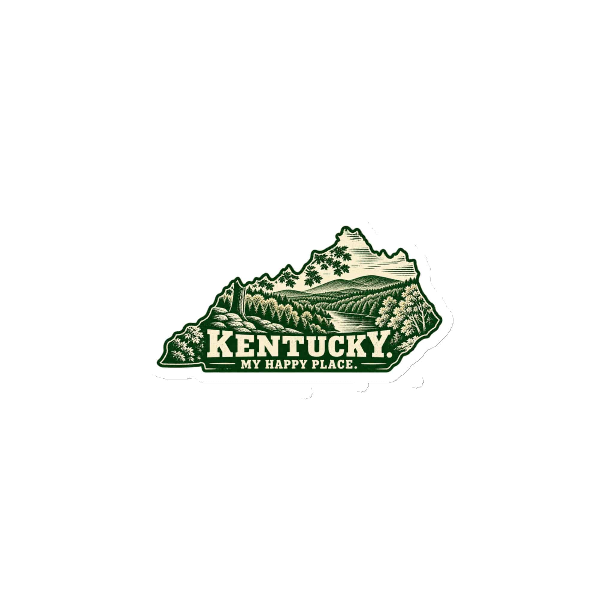 Kentucky Die-Cut Magnet: Autumn woodland, Woodcut Kentucky Silhouette