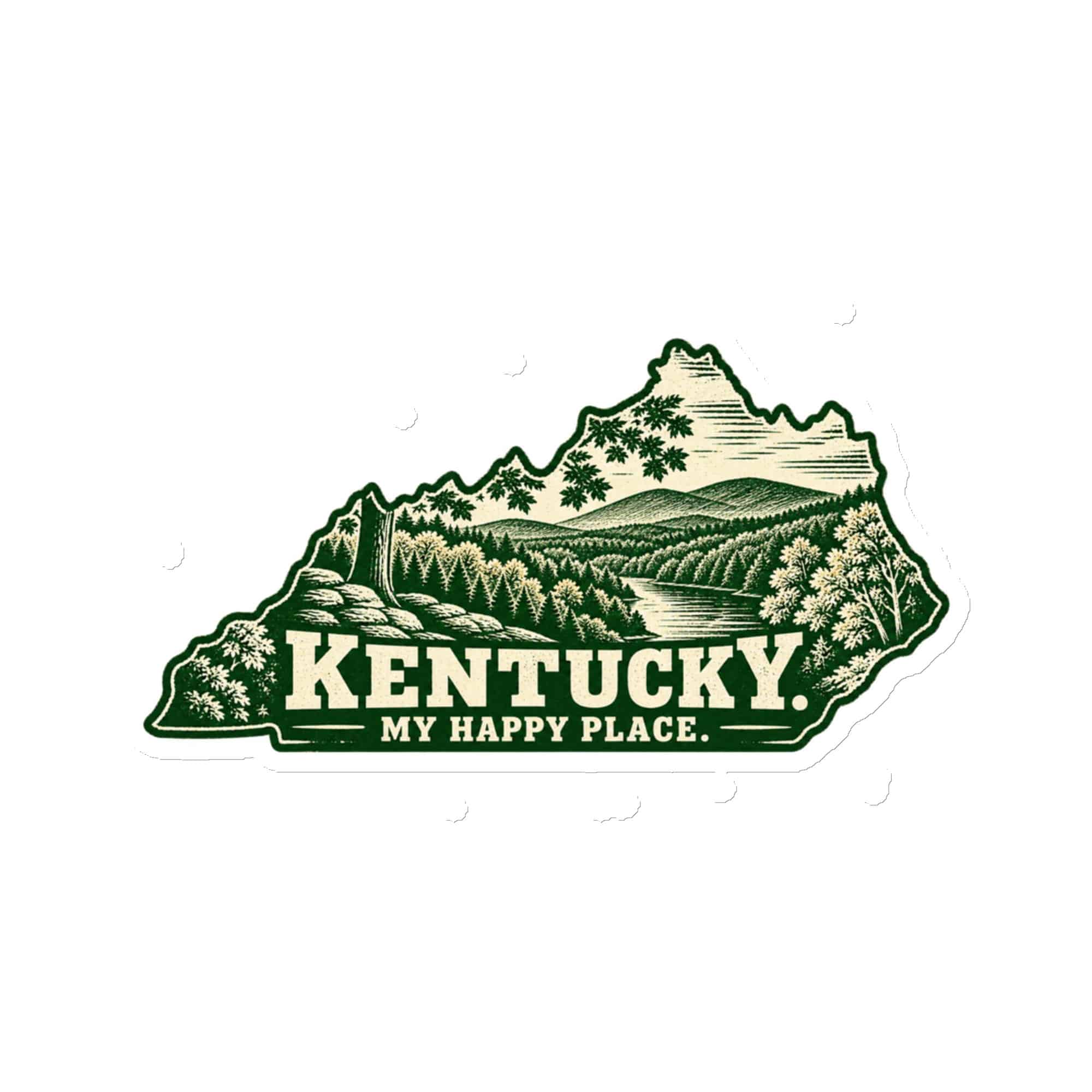 Kentucky Die-Cut Magnet: Autumn woodland, Woodcut Kentucky Silhouette