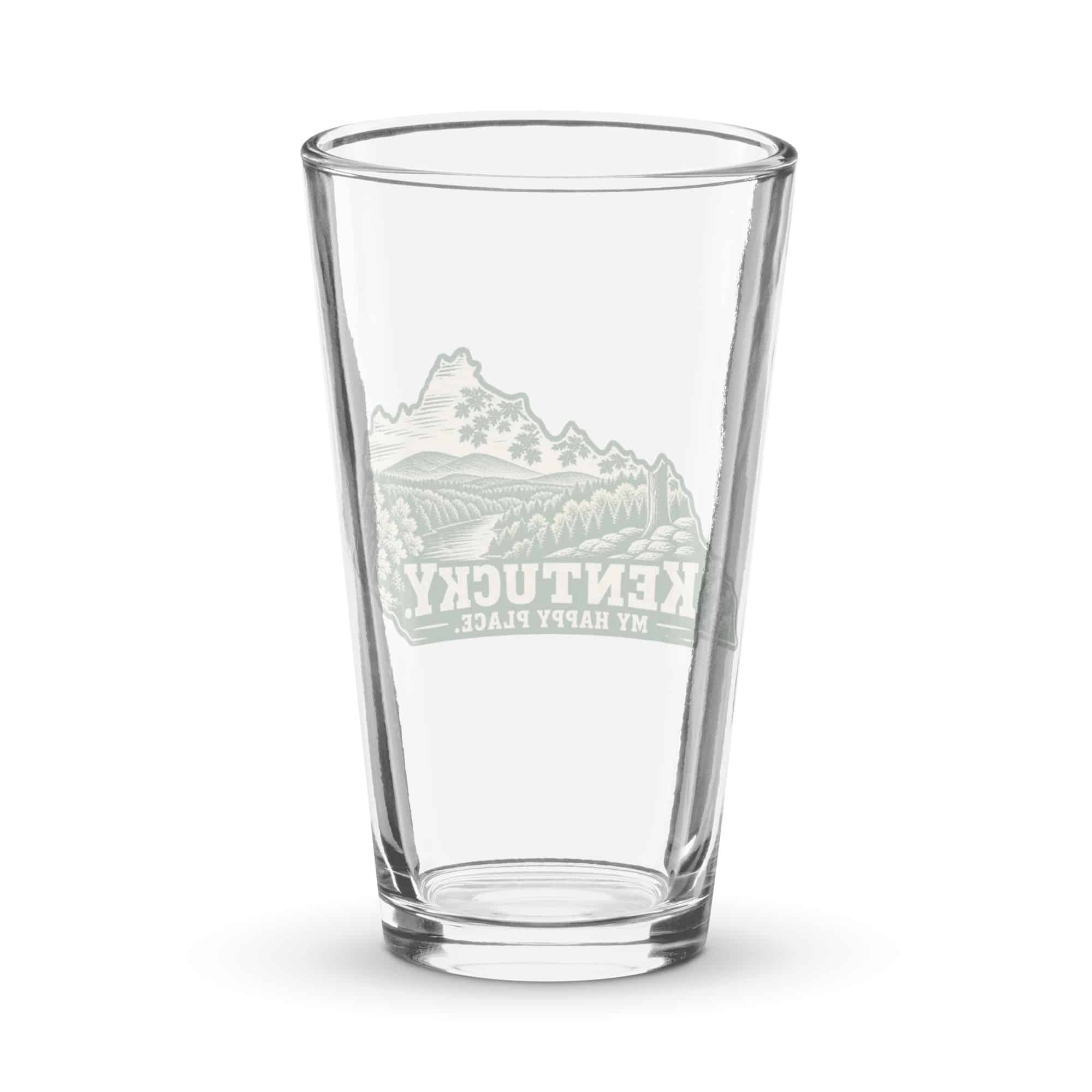 Kentucky Pint Glass: Autumn woodland, Woodcut Kentucky Silhouette