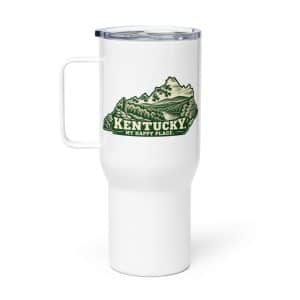 Kentucky Travel Mug: Autumn woodland, Woodcut Kentucky Silhouette - 25 oz - Main