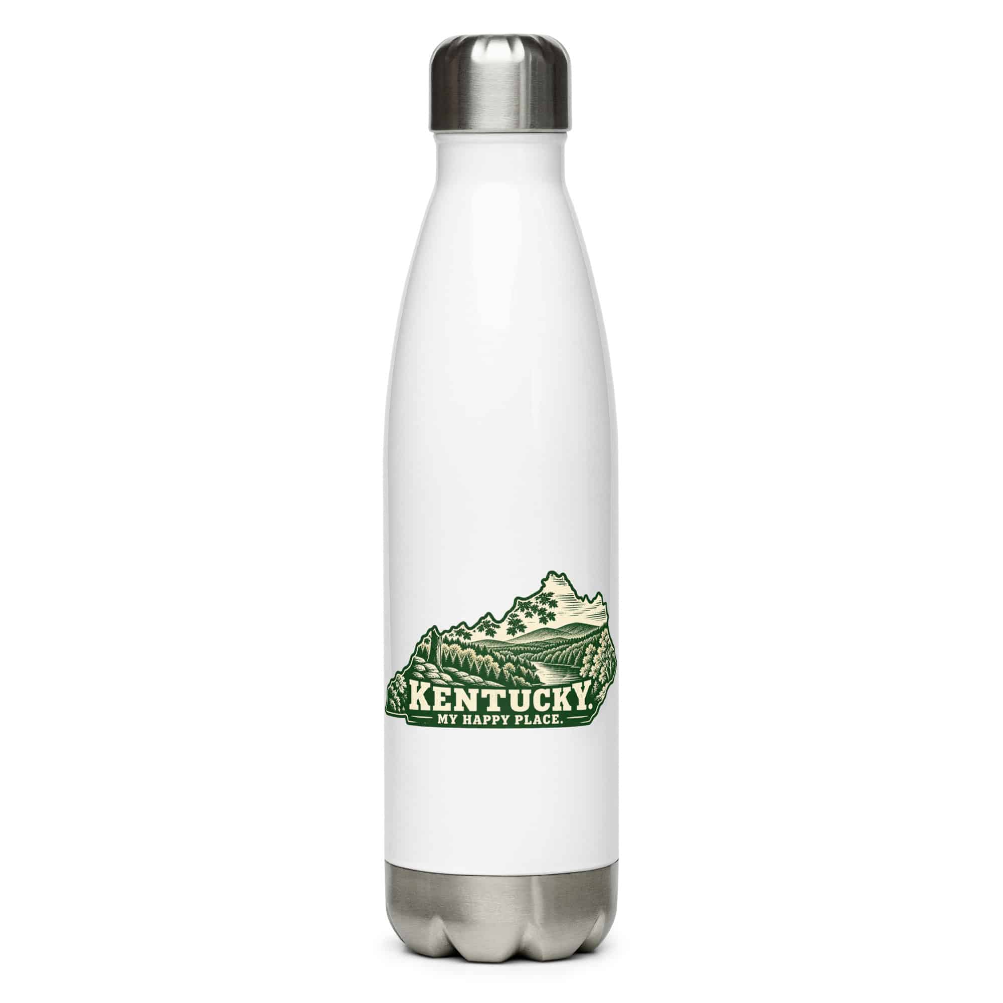 Kentucky Stainless Steel Water Bottle: Autumn woodland, Woodcut Kentucky Silhouette