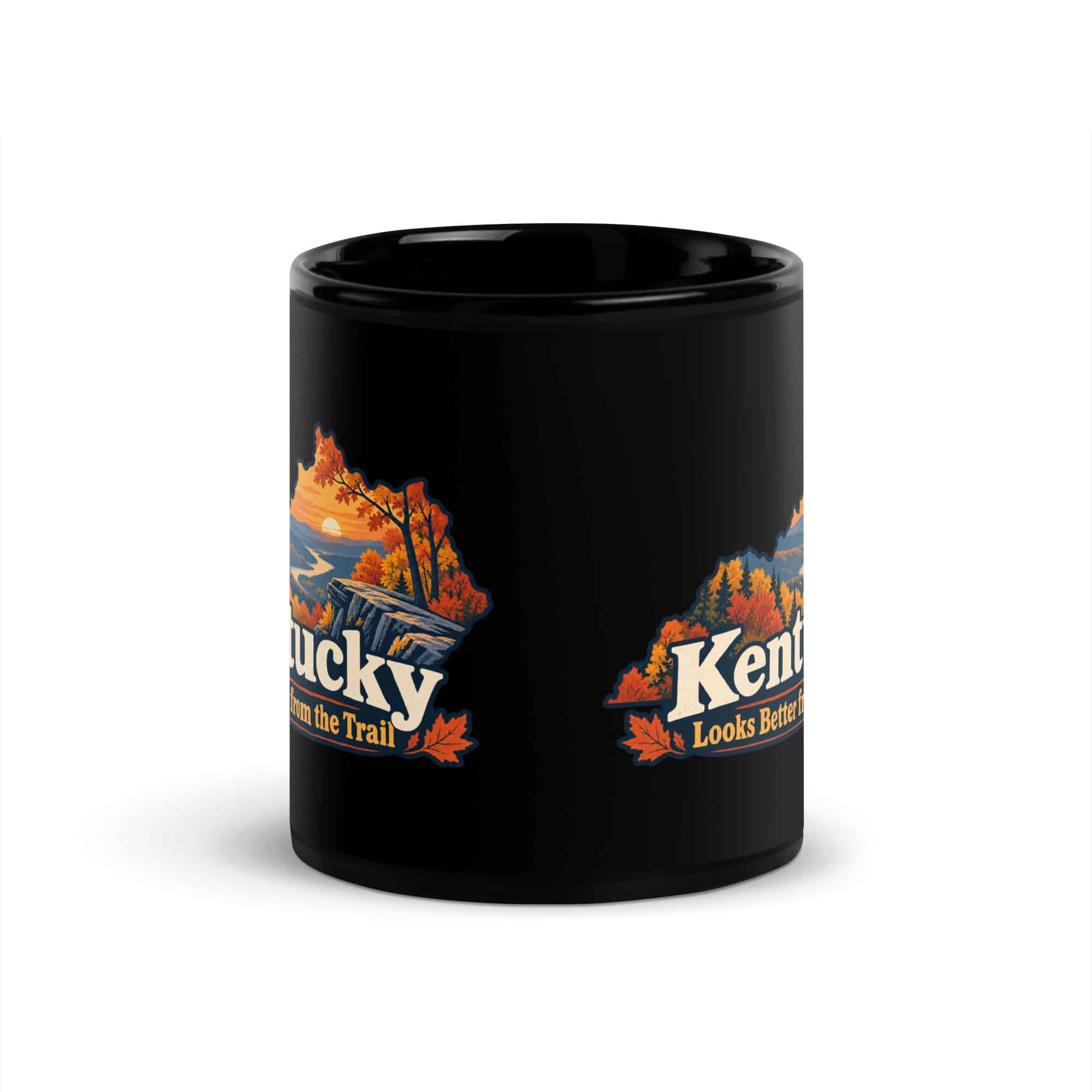 Kentucky Black Coffee Mug: Autumn woodland, Colorful Kentucky Silhouette