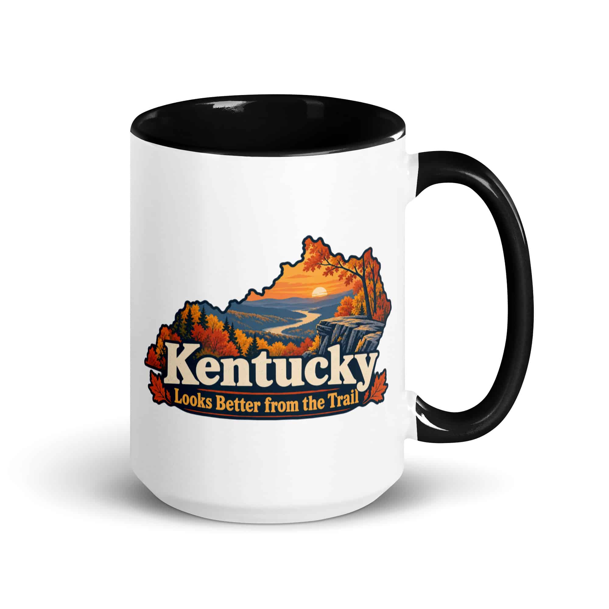 Kentucky Color Inside Coffee Mug: Autumn woodland, Colorful Kentucky Silhouette