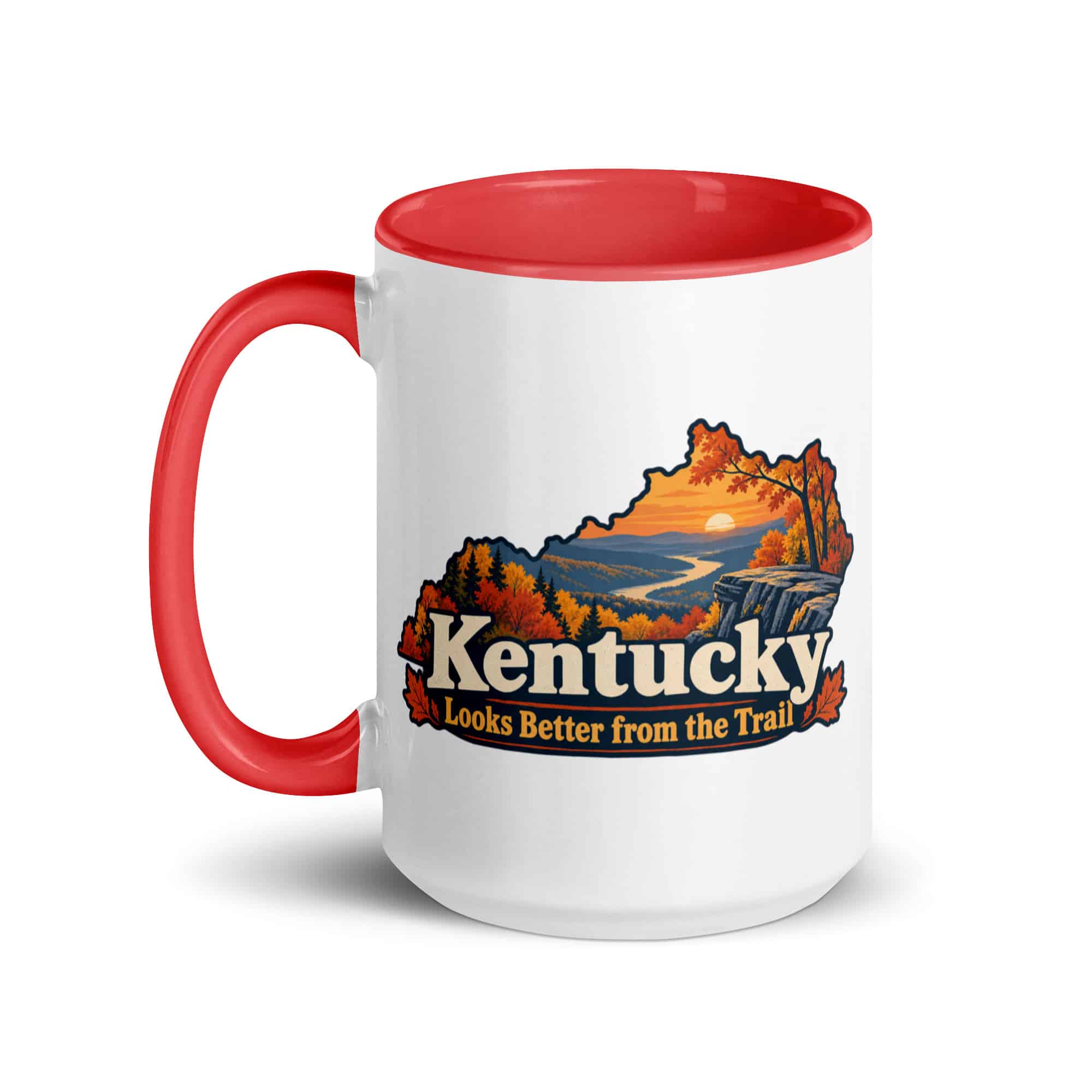 Kentucky Color Inside Coffee Mug: Autumn woodland, Colorful Kentucky Silhouette