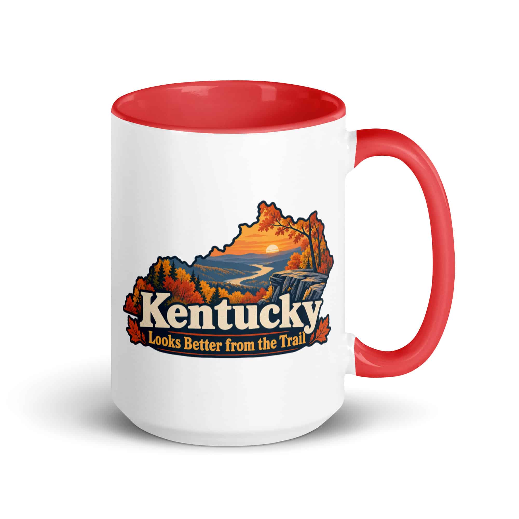 Kentucky Color Inside Coffee Mug: Autumn woodland, Colorful Kentucky Silhouette