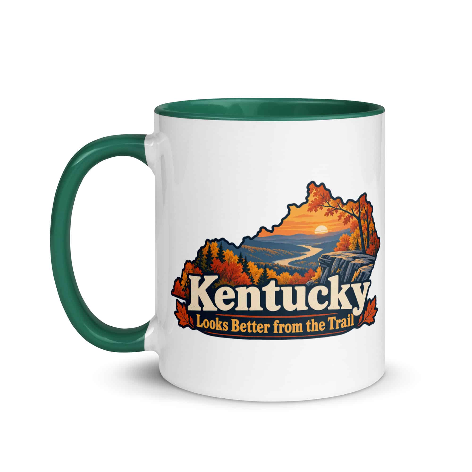 Kentucky Color Inside Coffee Mug: Autumn woodland, Colorful Kentucky Silhouette