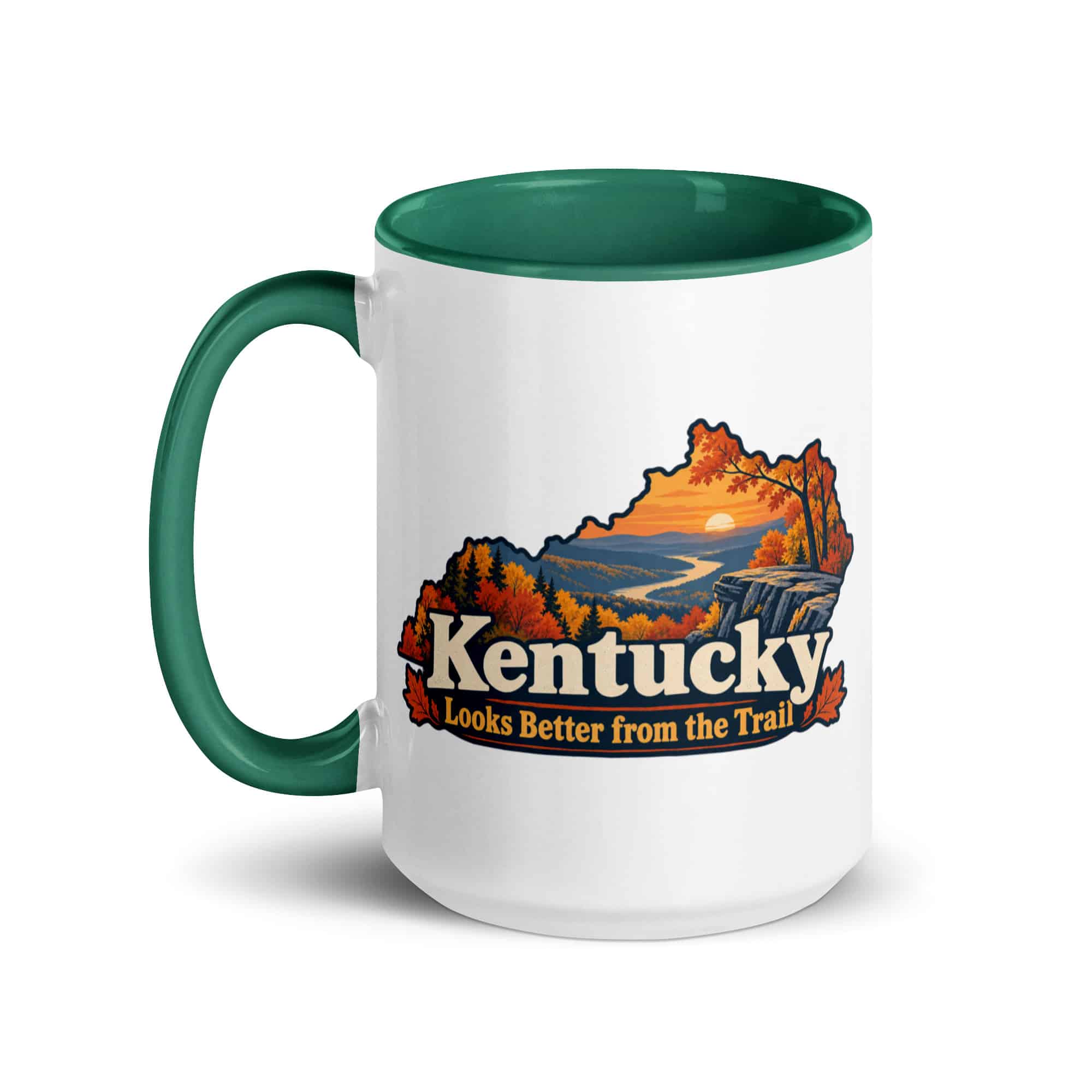 Kentucky Color Inside Coffee Mug: Autumn woodland, Colorful Kentucky Silhouette