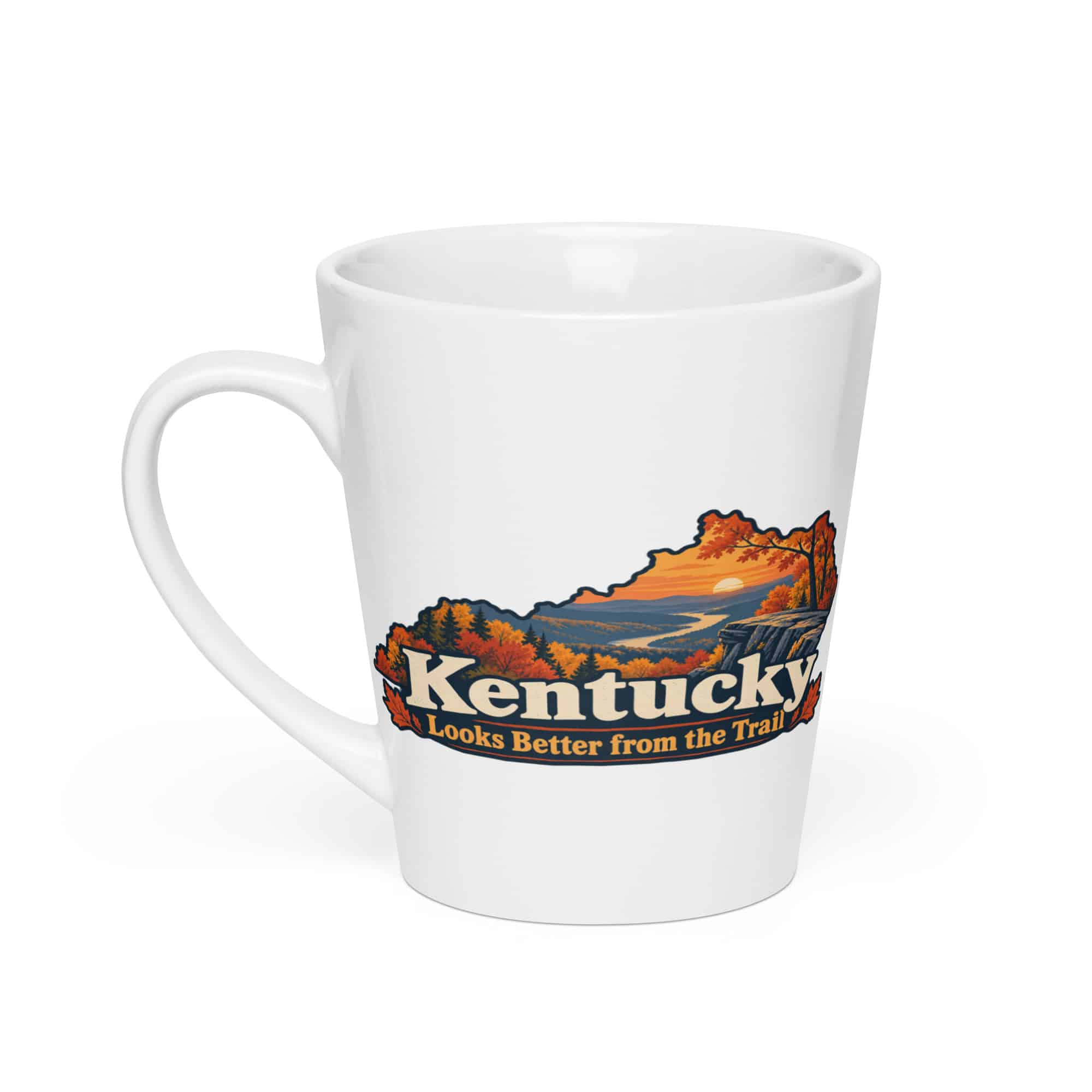 Kentucky Latte Mug: Autumn woodland, Colorful Kentucky Silhouette